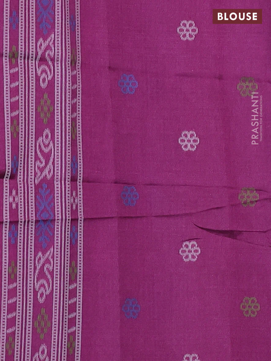 Sambalpuri semi silk saree rust shade and purple with allover ikat weaves and thread woven border - Image 3