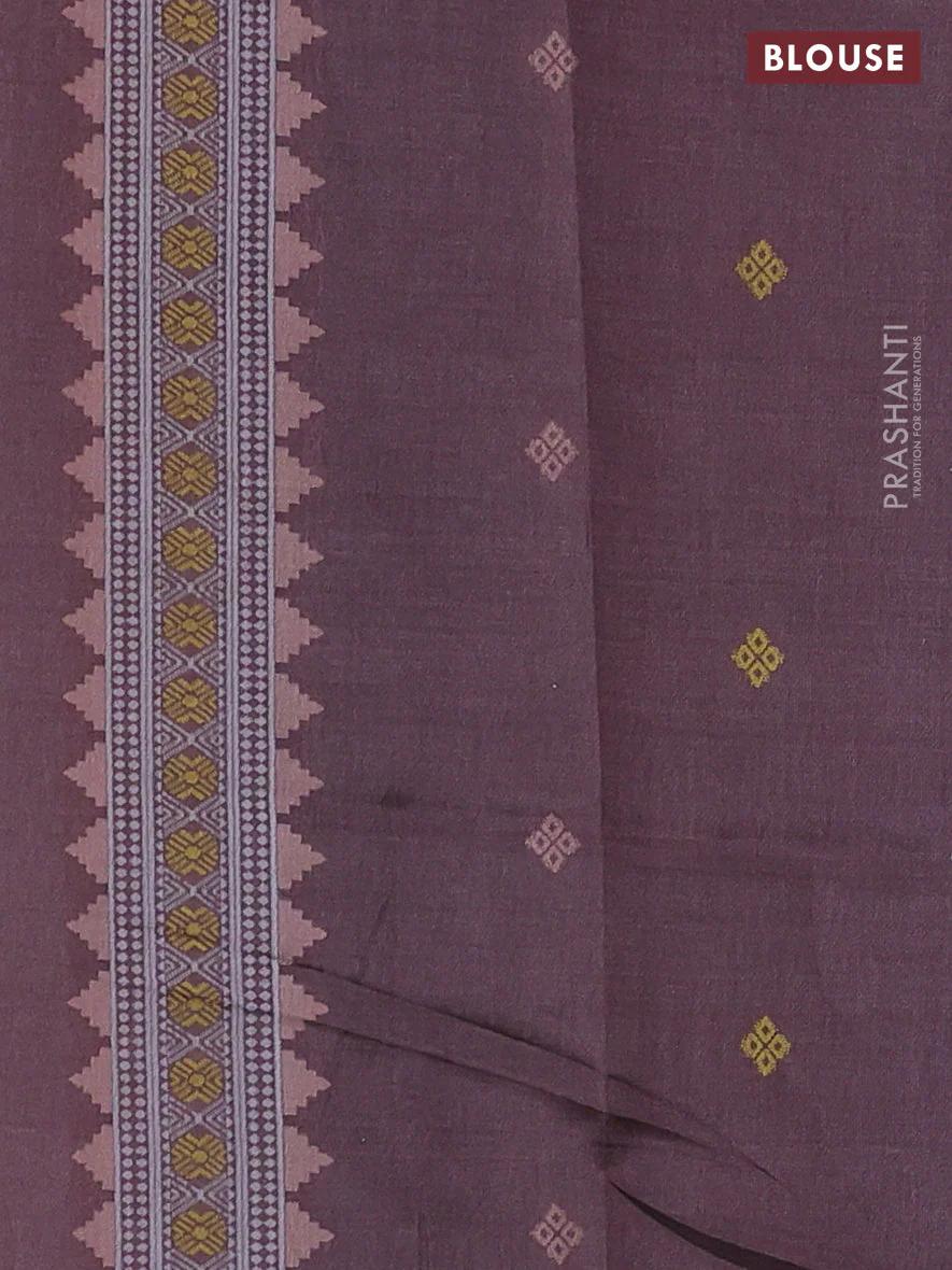 Sambalpuri semi silk saree teal blue and brown with allover ikat butta weaves and thread woven border - Image 3