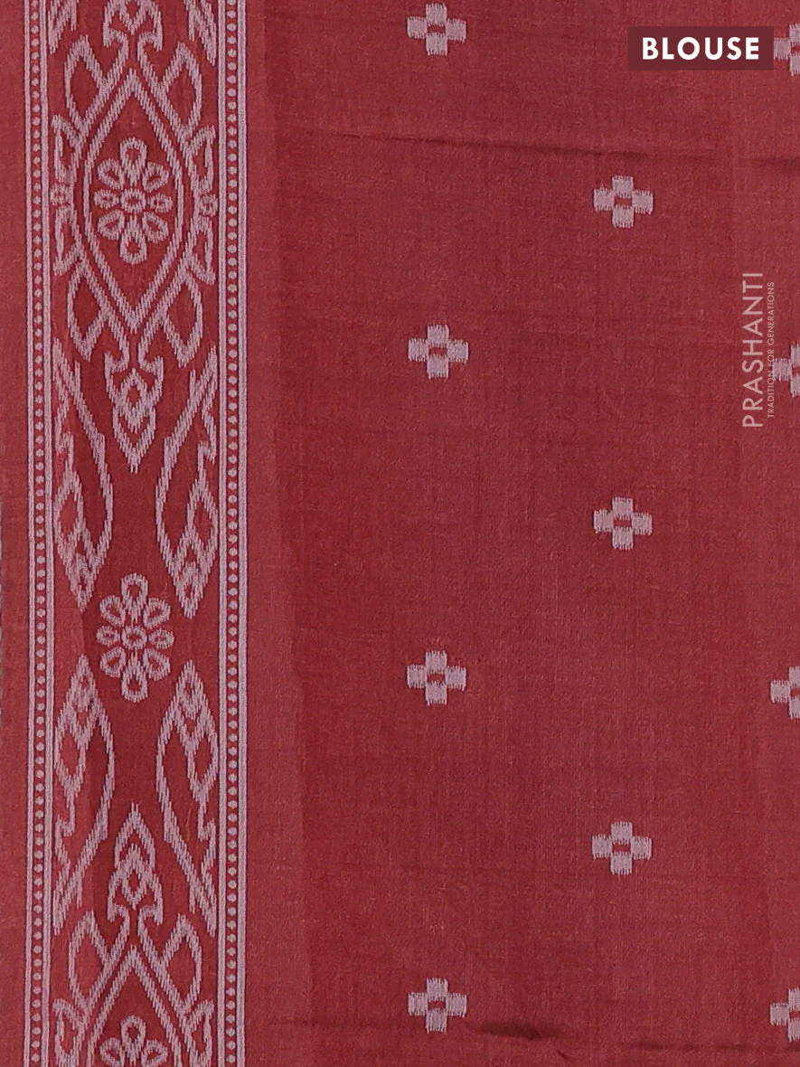 Sambalpuri semi silk saree teal green and maroon with allover ikat weaves and thread woven border - Image 3