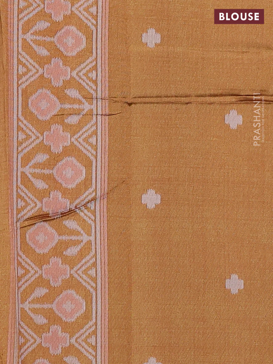 Sambalpuri semi silk saree violet and dark mustard with allover ikat butta weaves and thread woven border - Image 3