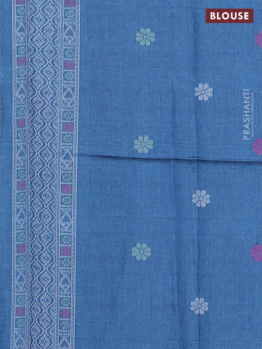 Sambalpuri semi silk saree violet shade and peacock blue with allover ikat weaves and thread woven border - Image 3