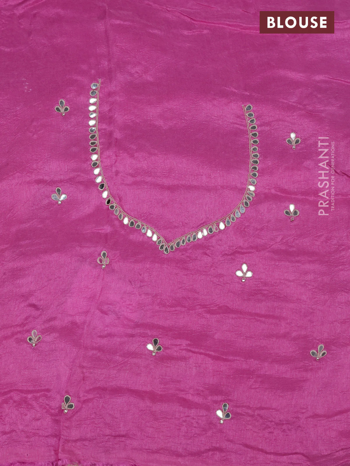Satin crepe saree lotus pink with embroidery work buttas and gottapatti work pallu - Image 4