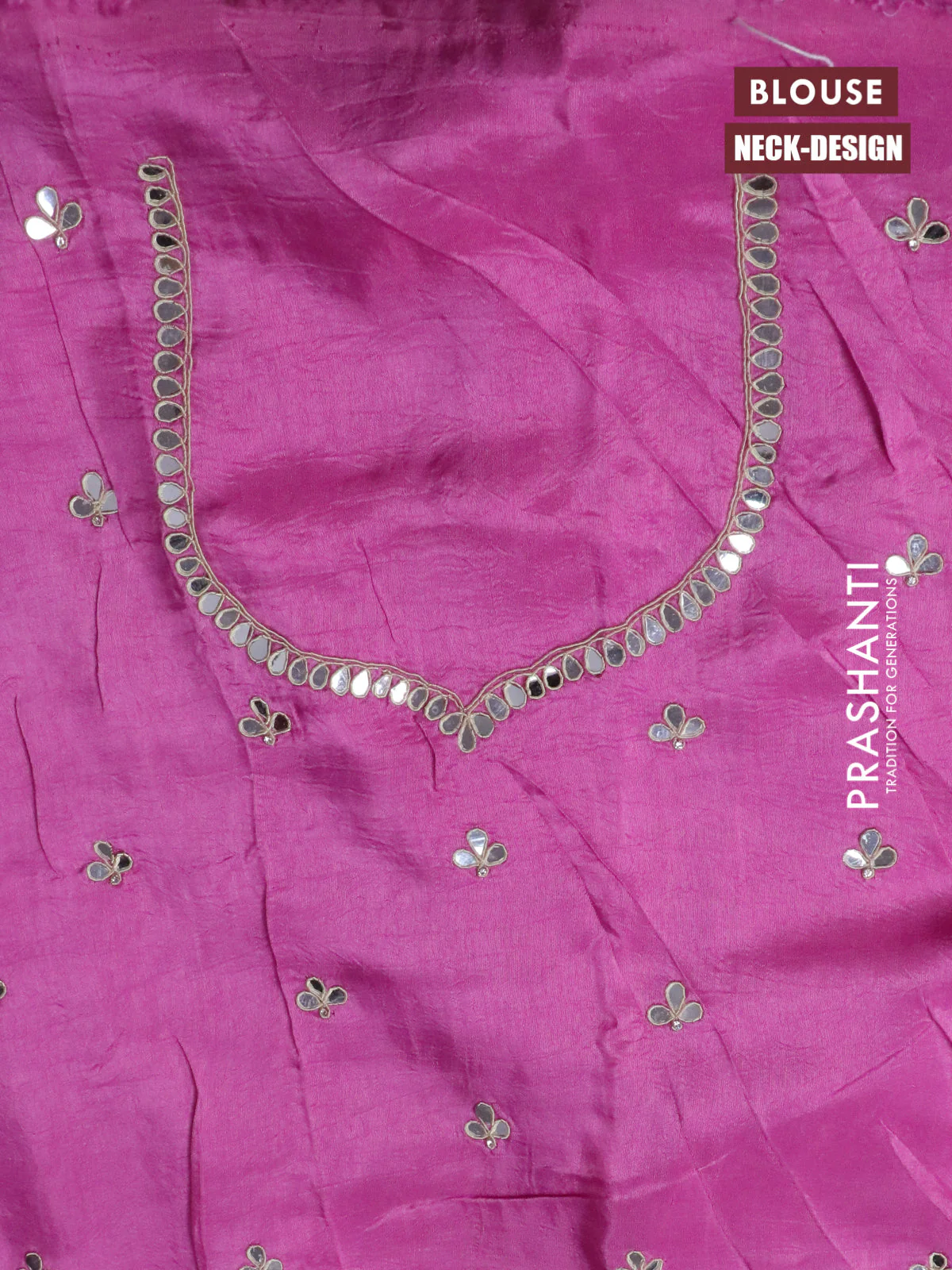 Satin crepe silk saree pink with mirror work buttas and zari checked & stone work border - Image 3