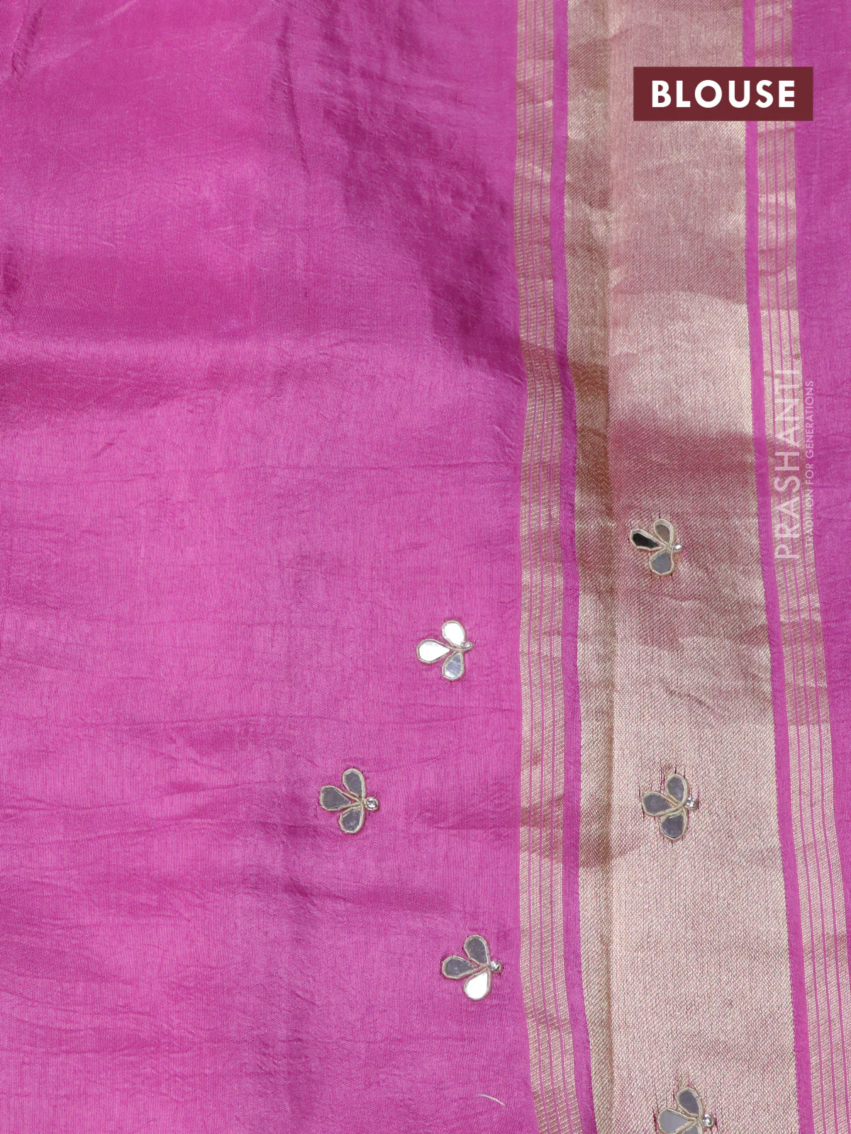 Satin crepe silk saree pink with mirror work buttas and zari checked & stone work border - Image 5