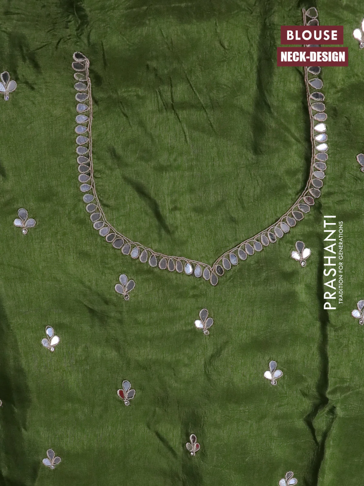 Satin crepe silk saree sap green with mirror work buttas and zari checked & stone work border - Image 4