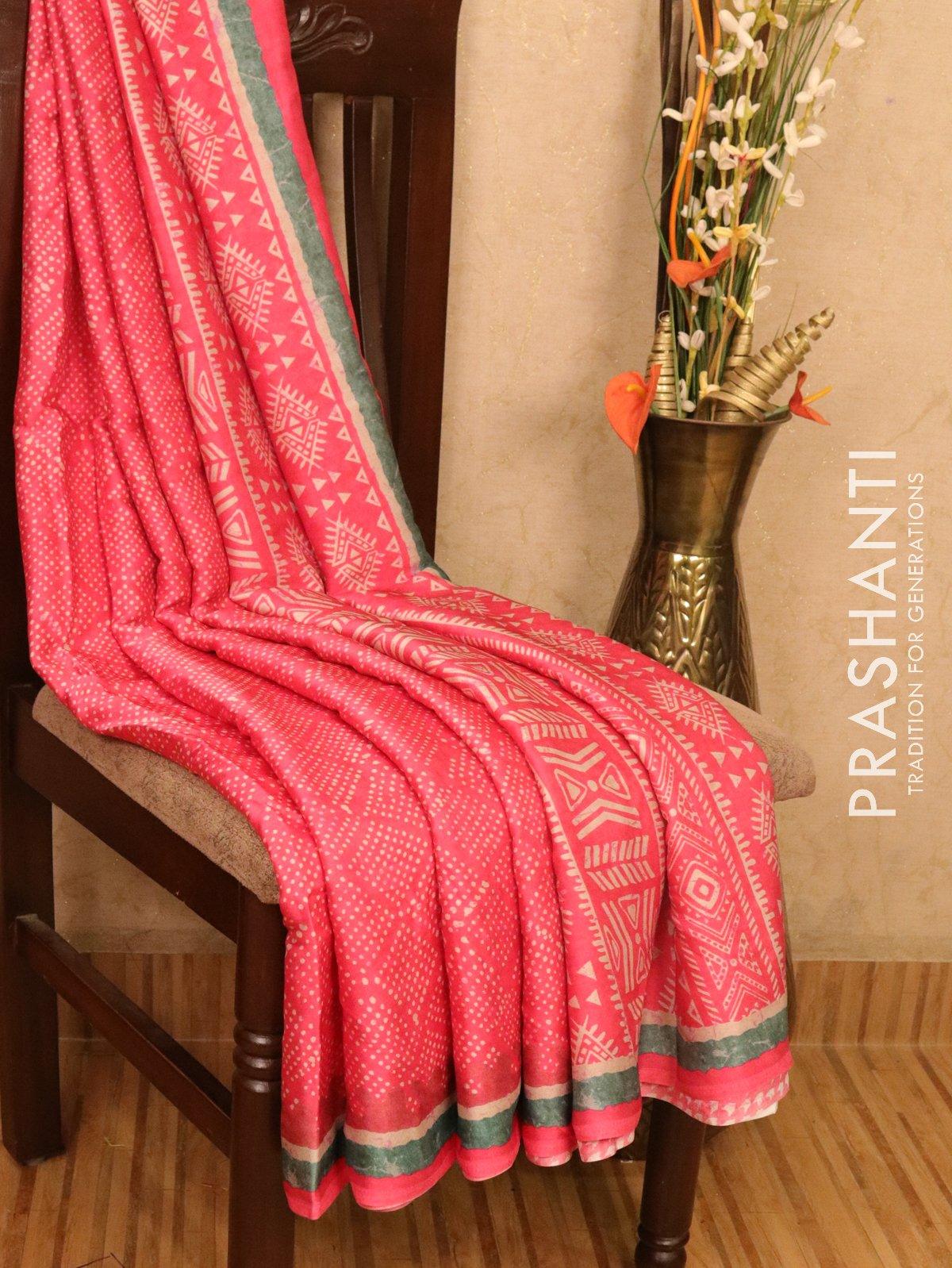 Satin saree pink with allover digital prints - Image 2