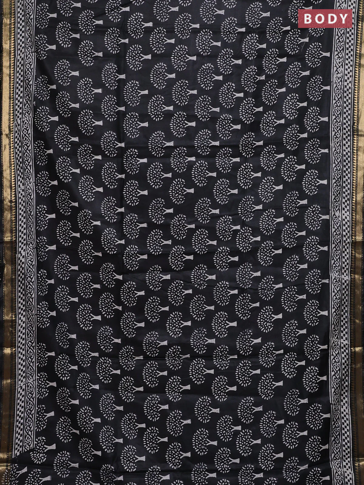 Semi bhagalpuri saree black with allover prints and zari woven border - Image 2