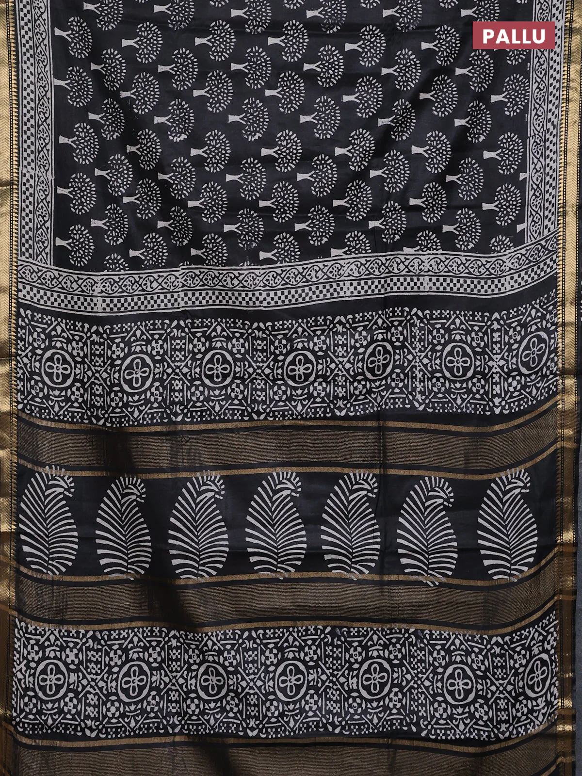 Semi bhagalpuri saree black with allover prints and zari woven border - Image 3