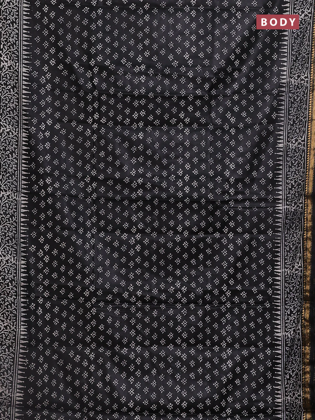 Semi bhagalpuri saree black with allover prints and zari woven border - Image 2