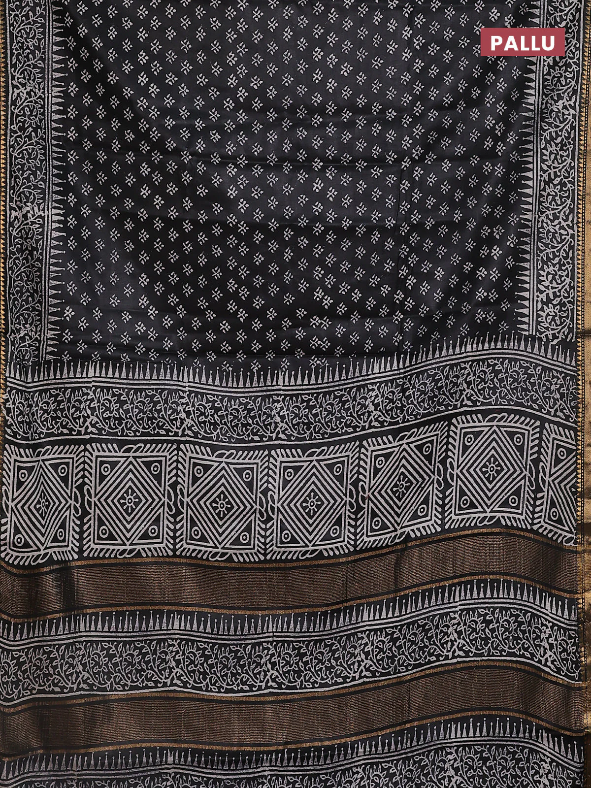 Semi bhagalpuri saree black with allover prints and zari woven border - Image 3