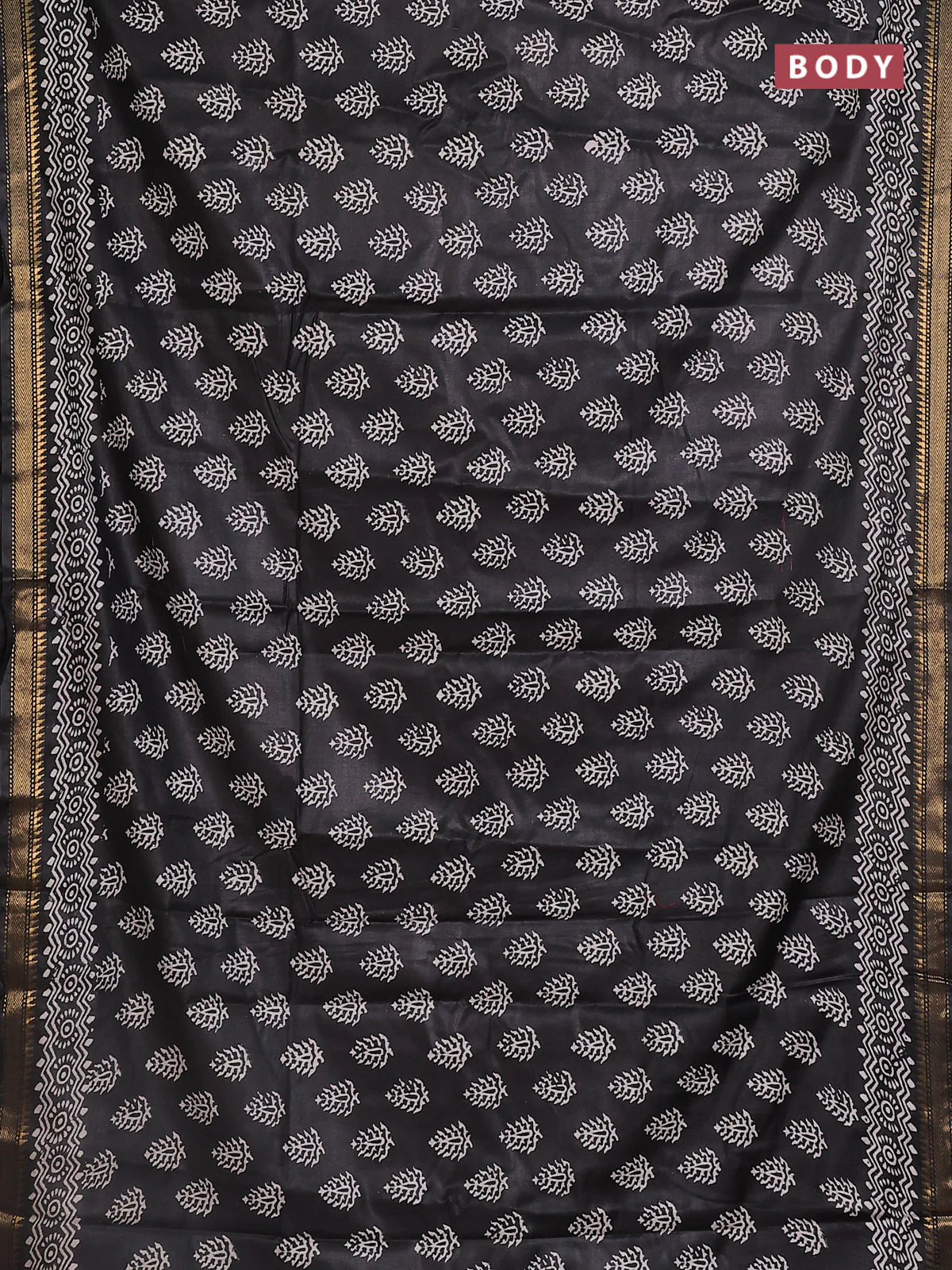 Semi bhagalpuri saree black with allover prints and zari woven border - Image 2