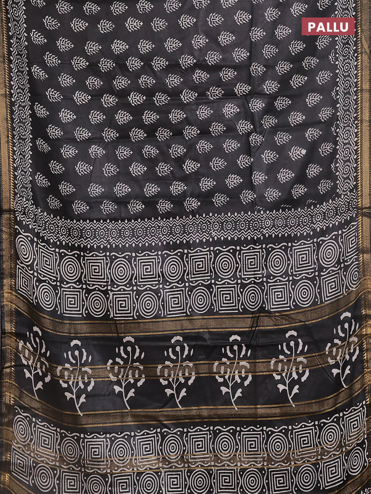 Semi bhagalpuri saree black with allover prints and zari woven border - Image 3