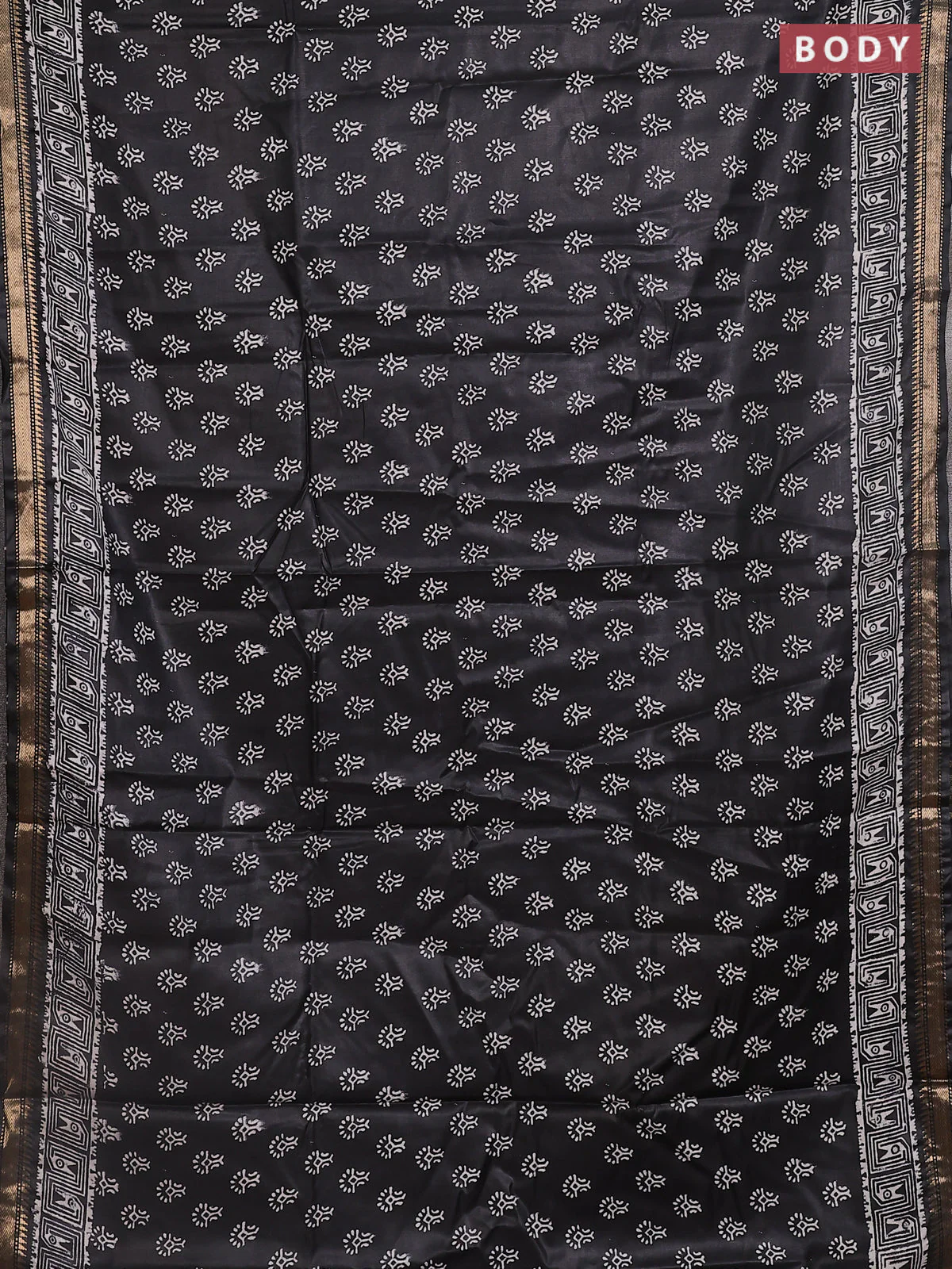 Semi bhagalpuri saree black with allover prints and zari woven border - Image 2
