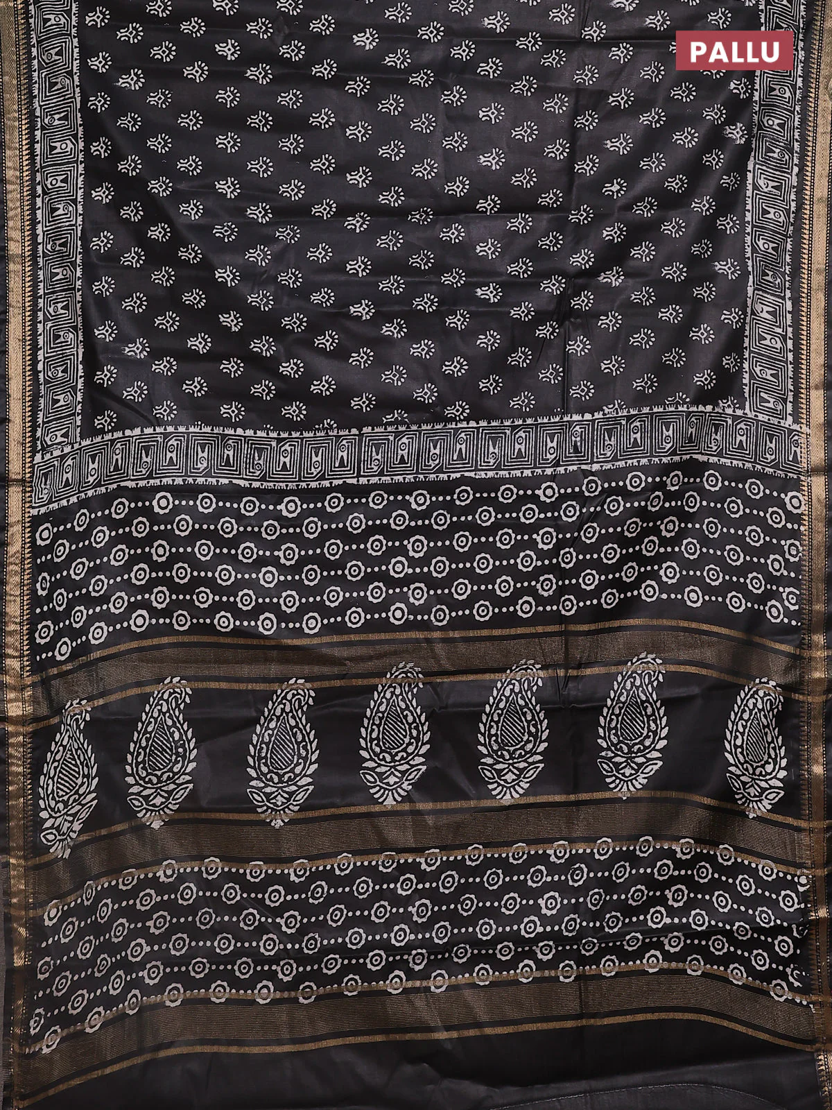 Semi bhagalpuri saree black with allover prints and zari woven border - Image 3