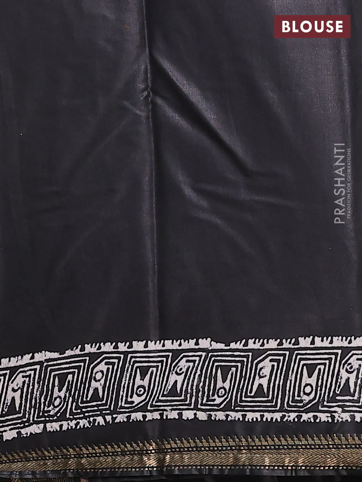 Semi bhagalpuri saree black with allover prints and zari woven border - Image 4