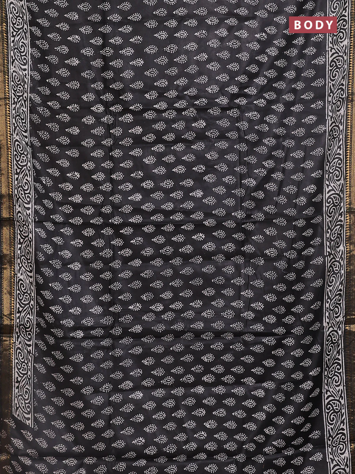 Semi bhagalpuri saree black with allover prints and zari woven border - Image 2