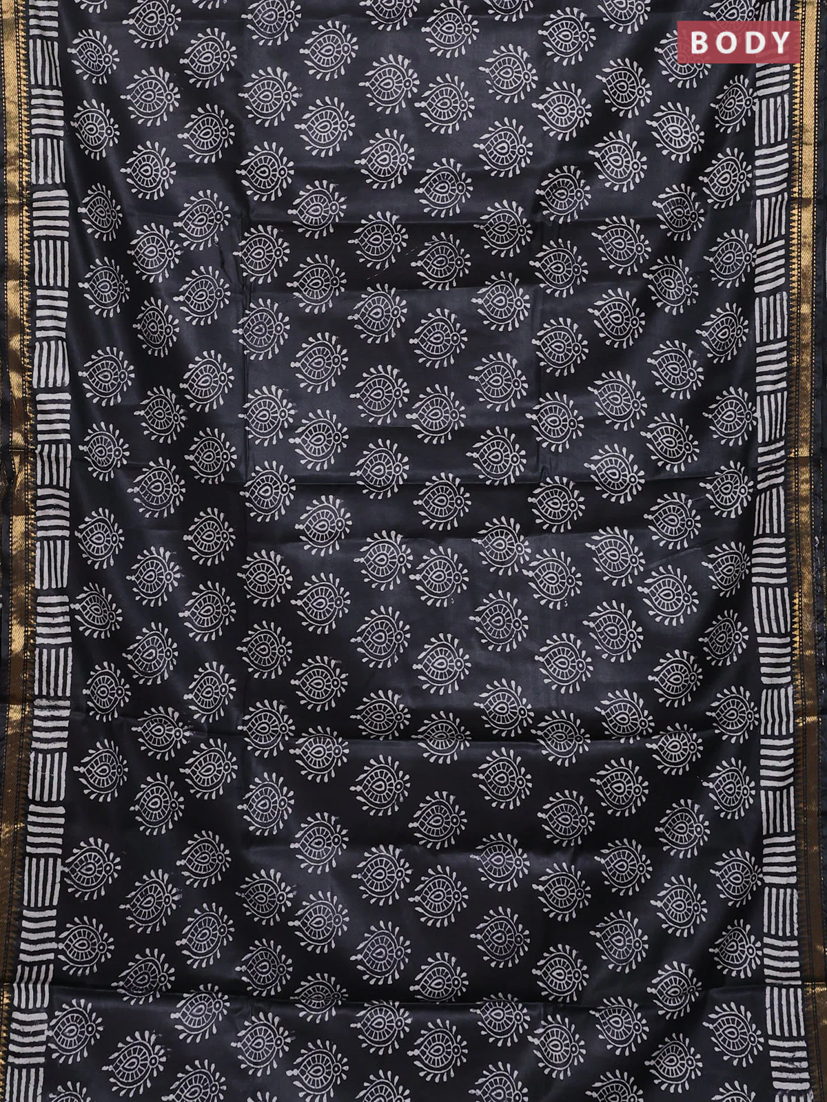 Semi bhagalpuri saree black with allover prints and zari woven border - Image 2