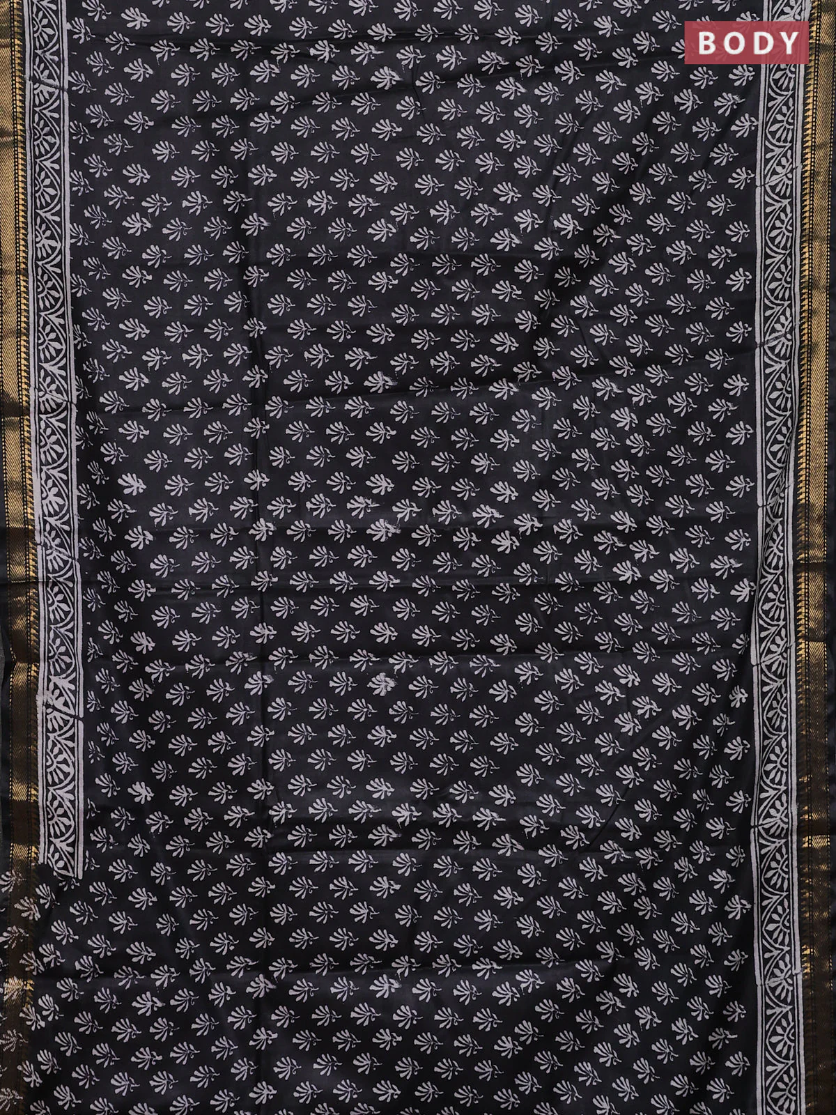 Semi bhagalpuri saree black with allover prints and zari woven border - Image 2