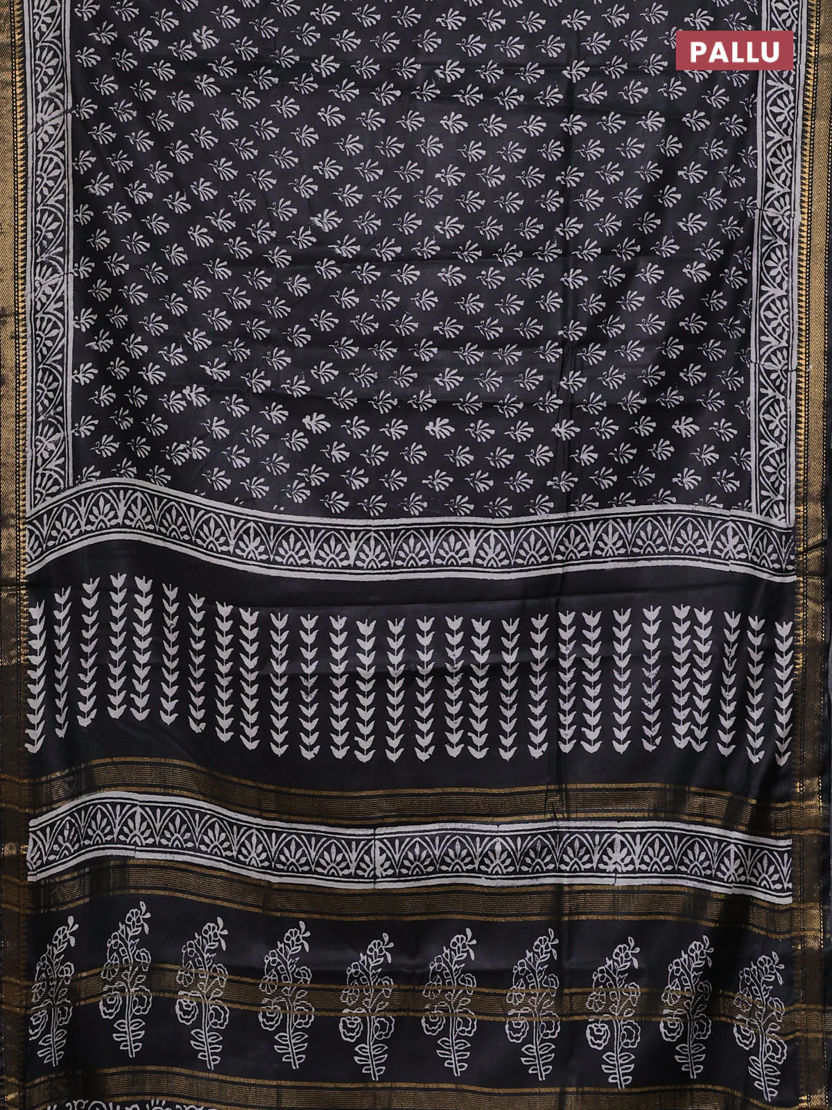 Semi bhagalpuri saree black with allover prints and zari woven border - Image 3