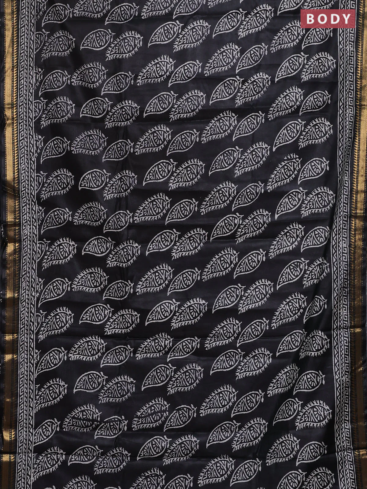 Semi bhagalpuri saree black with allover prints and zari woven border - Image 2