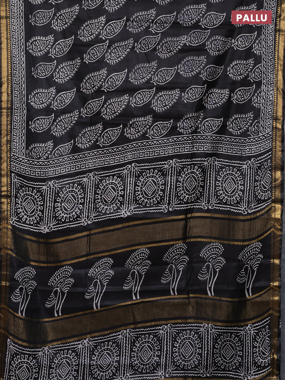 Semi bhagalpuri saree black with allover prints and zari woven border - Image 3