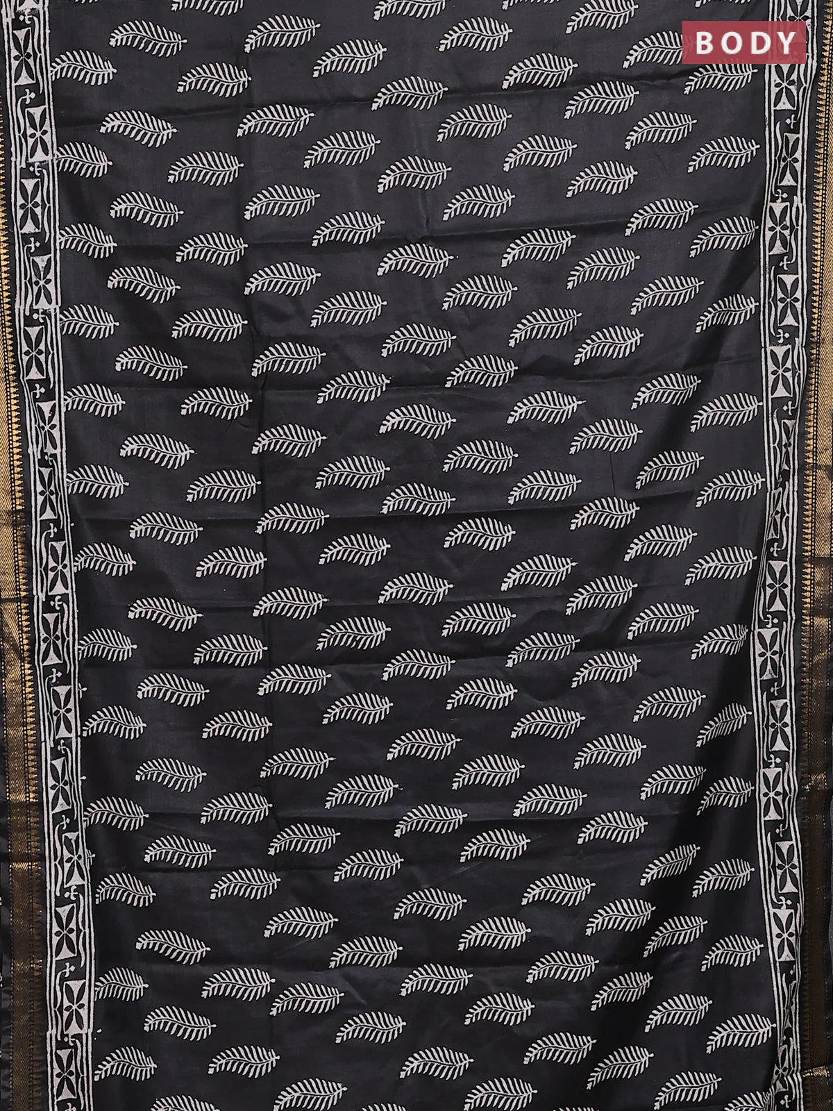 Semi bhagalpuri saree black with allover prints and zari woven border - Image 2