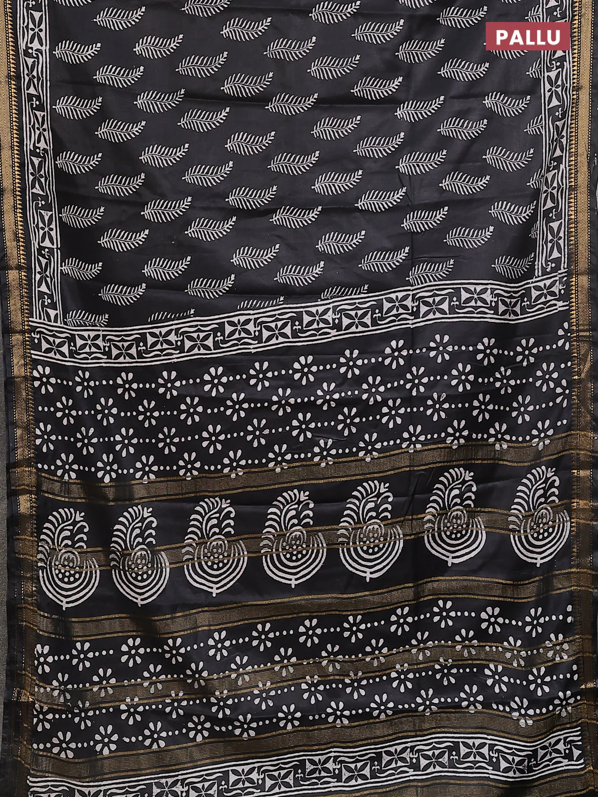Semi bhagalpuri saree black with allover prints and zari woven border - Image 3