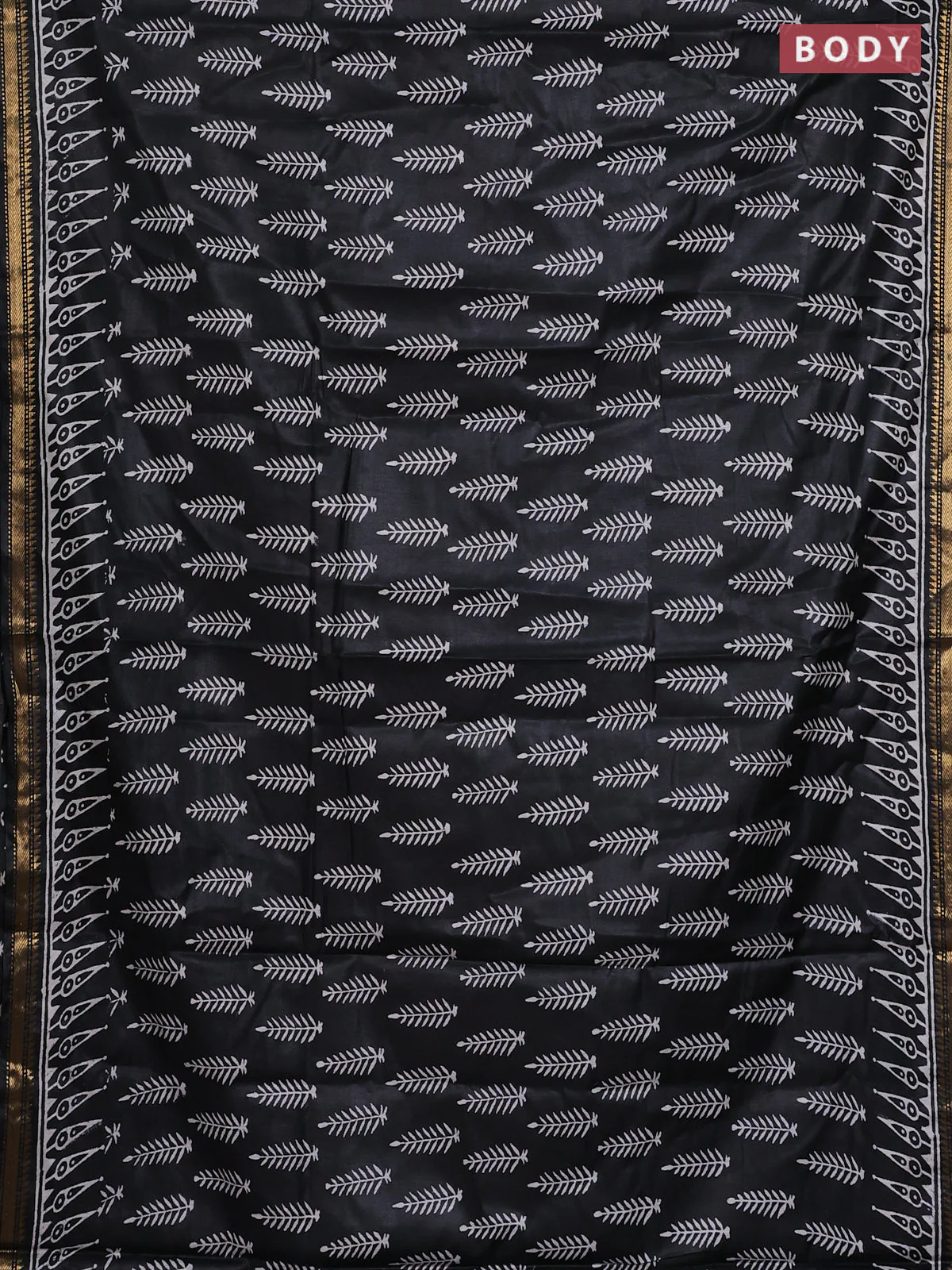 Semi bhagalpuri saree black with allover prints and zari woven border - Image 2