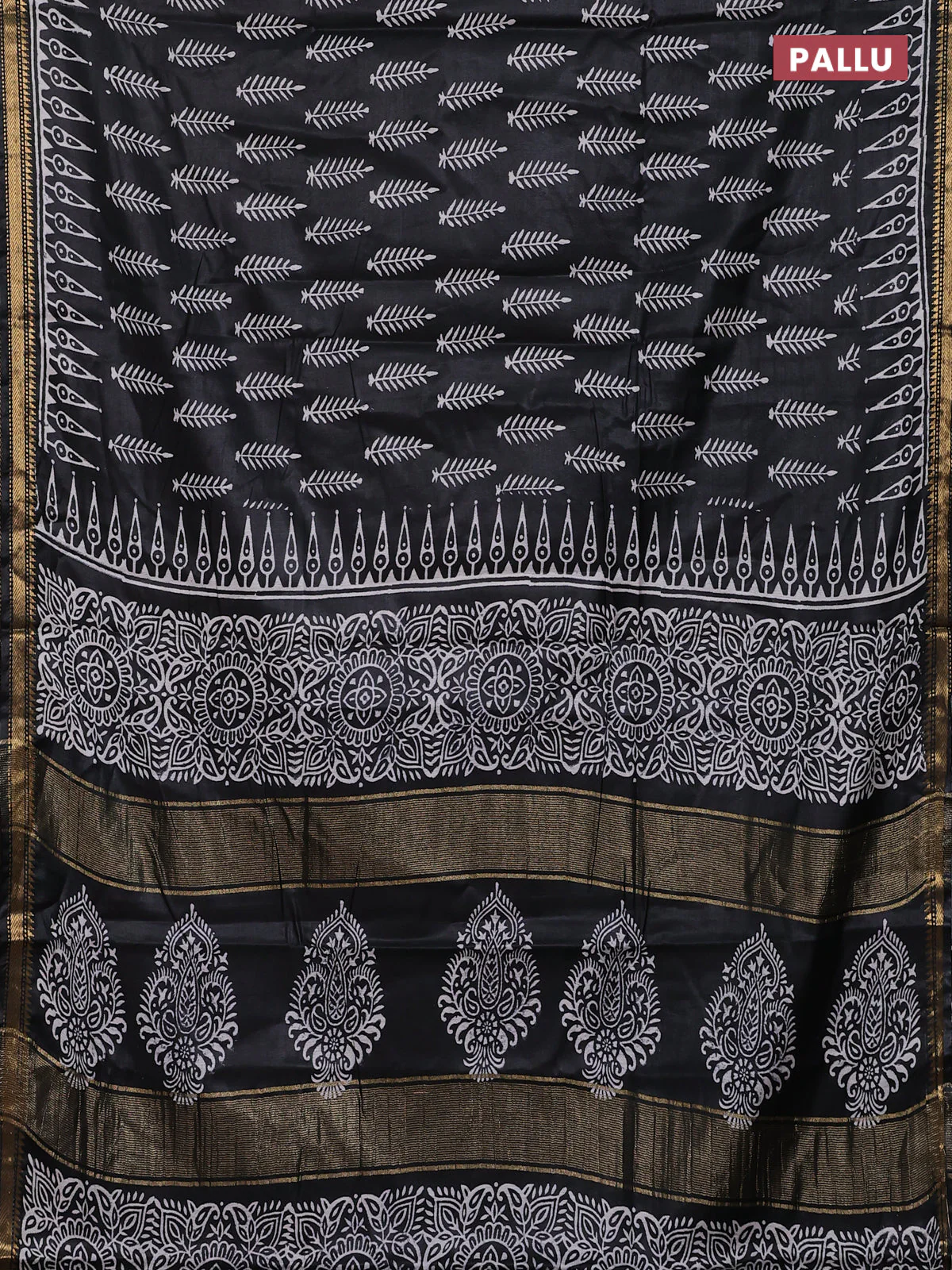 Semi bhagalpuri saree black with allover prints and zari woven border - Image 3
