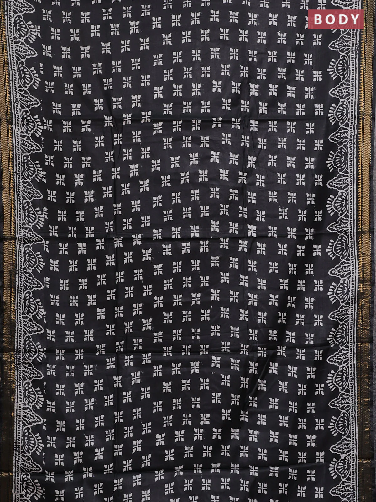 Semi bhagalpuri saree black with allover prints and zari woven border - Image 2