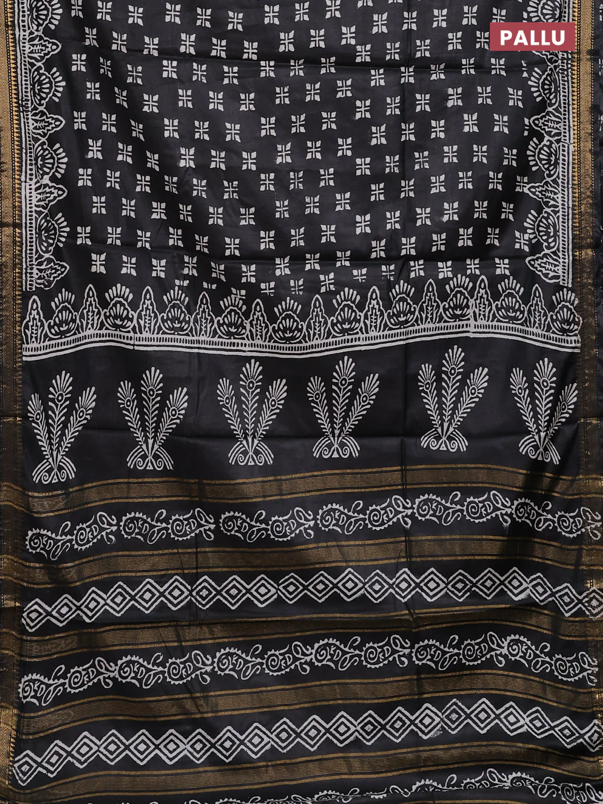 Semi bhagalpuri saree black with allover prints and zari woven border - Image 3