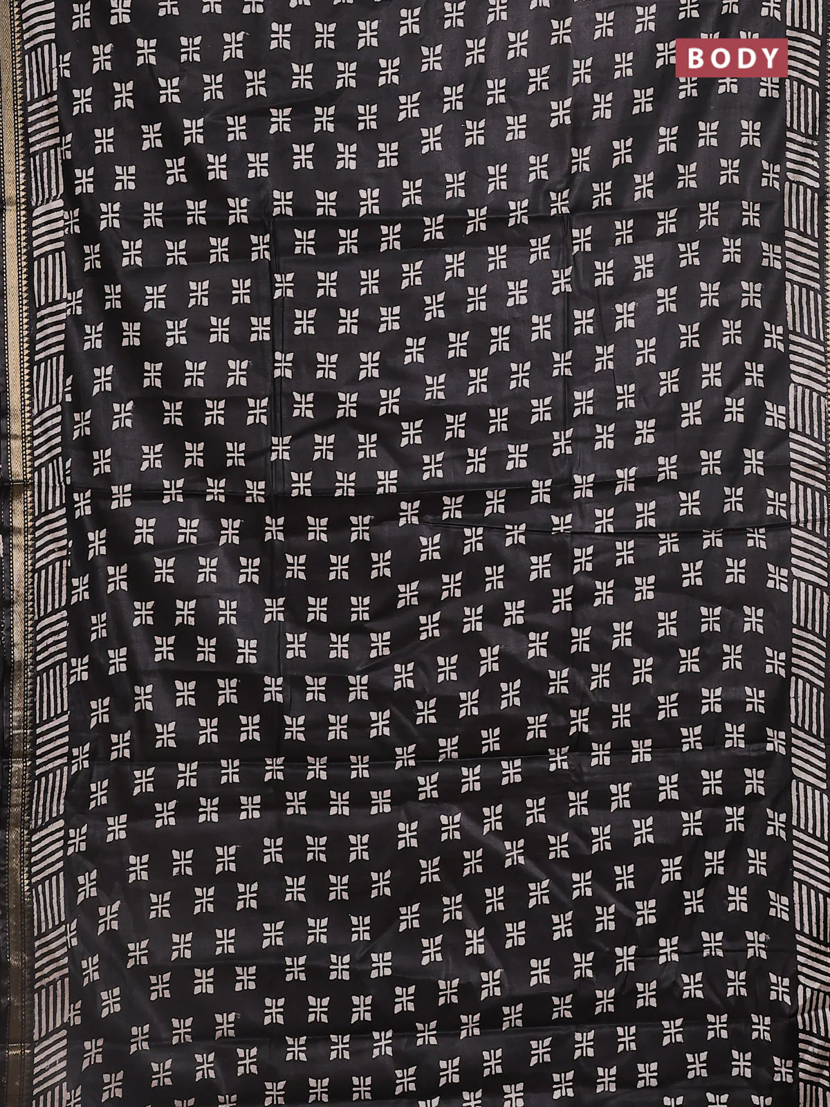 Semi bhagalpuri saree black with allover prints and zari woven border - Image 2