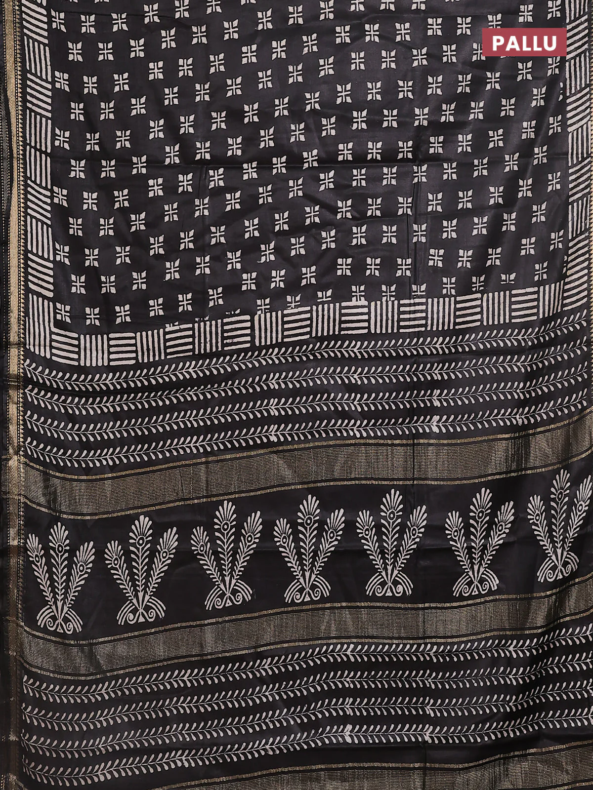 Semi bhagalpuri saree black with allover prints and zari woven border - Image 3