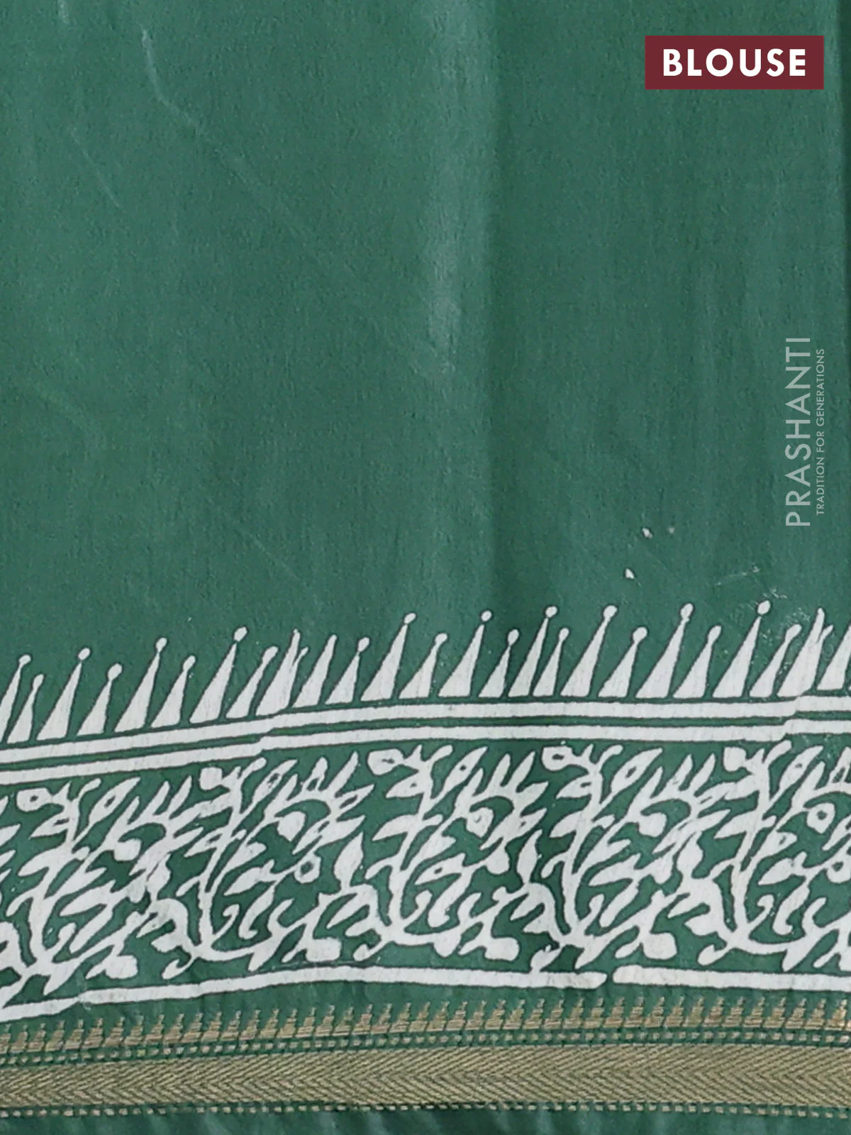 Semi bhagalpuri saree bottle green with allover prints and zari woven border - Image 4