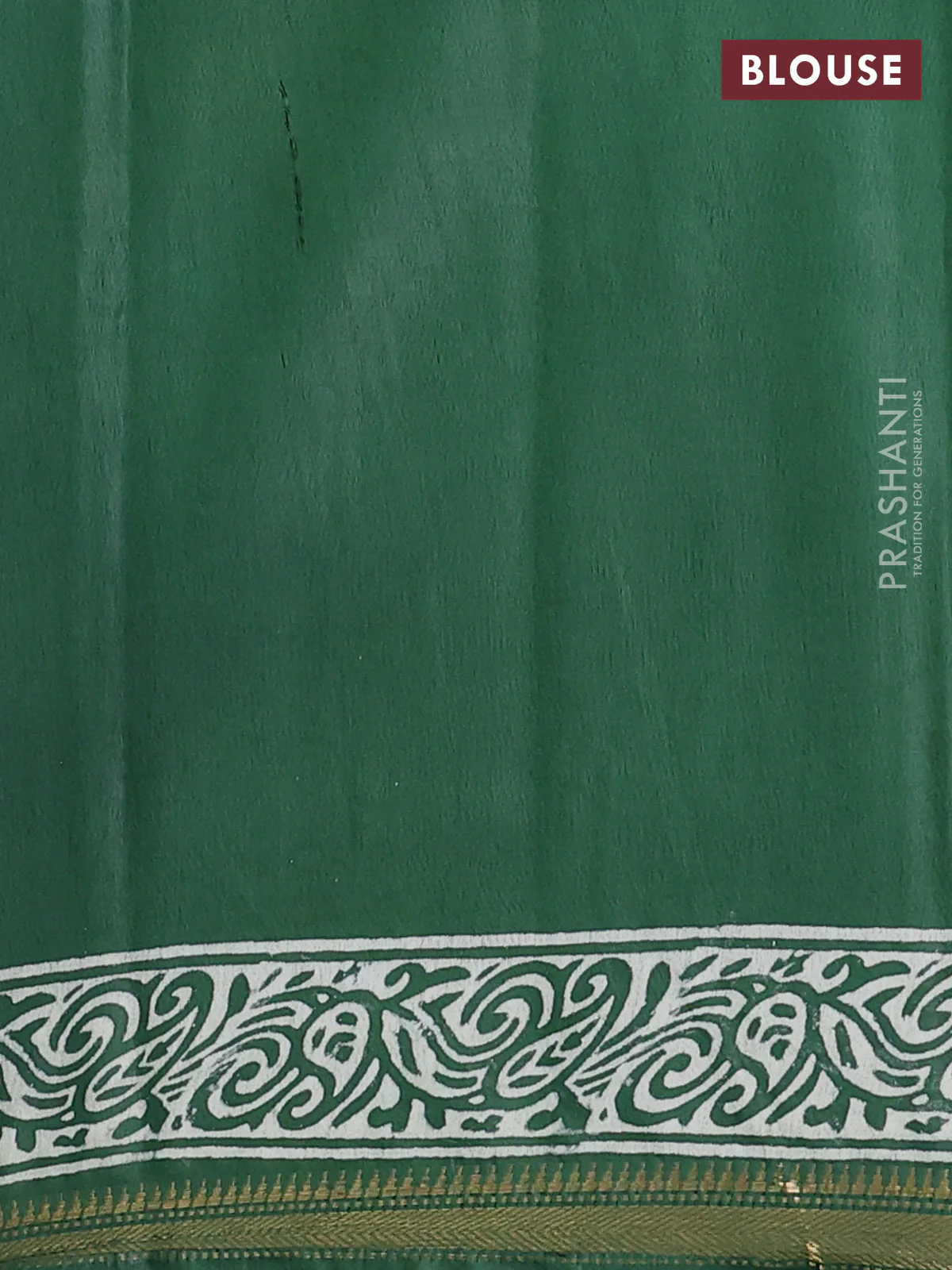 Semi bhagalpuri saree bottle green with allover prints and zari woven border - Image 4