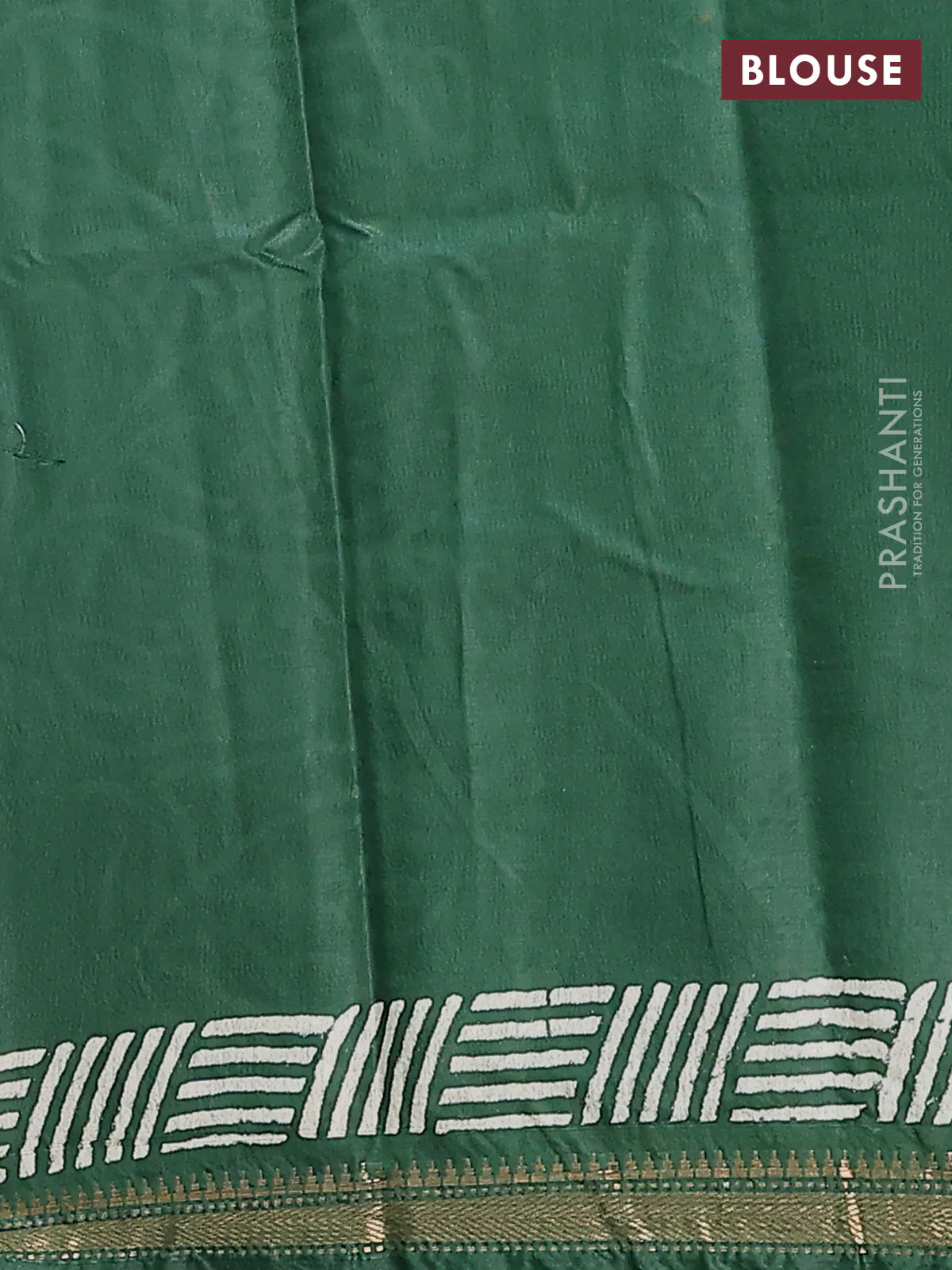Semi bhagalpuri saree bottle green with allover prints and zari woven border - Image 4