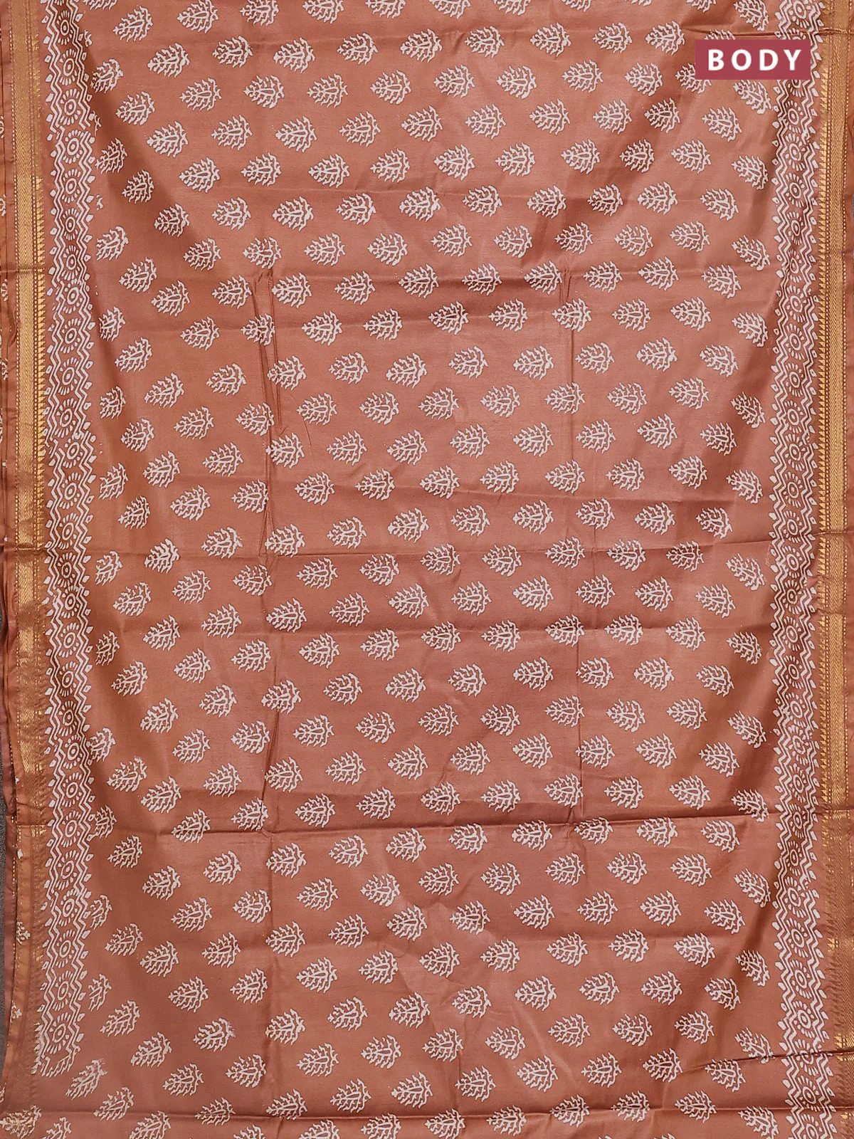 Semi bhagalpuri saree brown with allover prints and zari woven border - Image 2