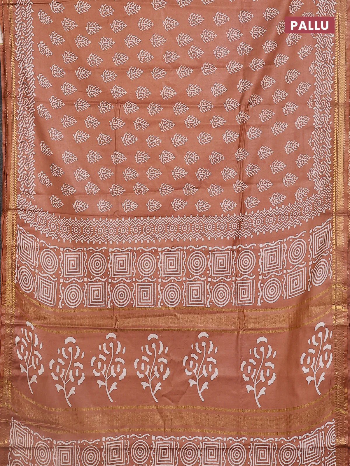 Semi bhagalpuri saree brown with allover prints and zari woven border - Image 3