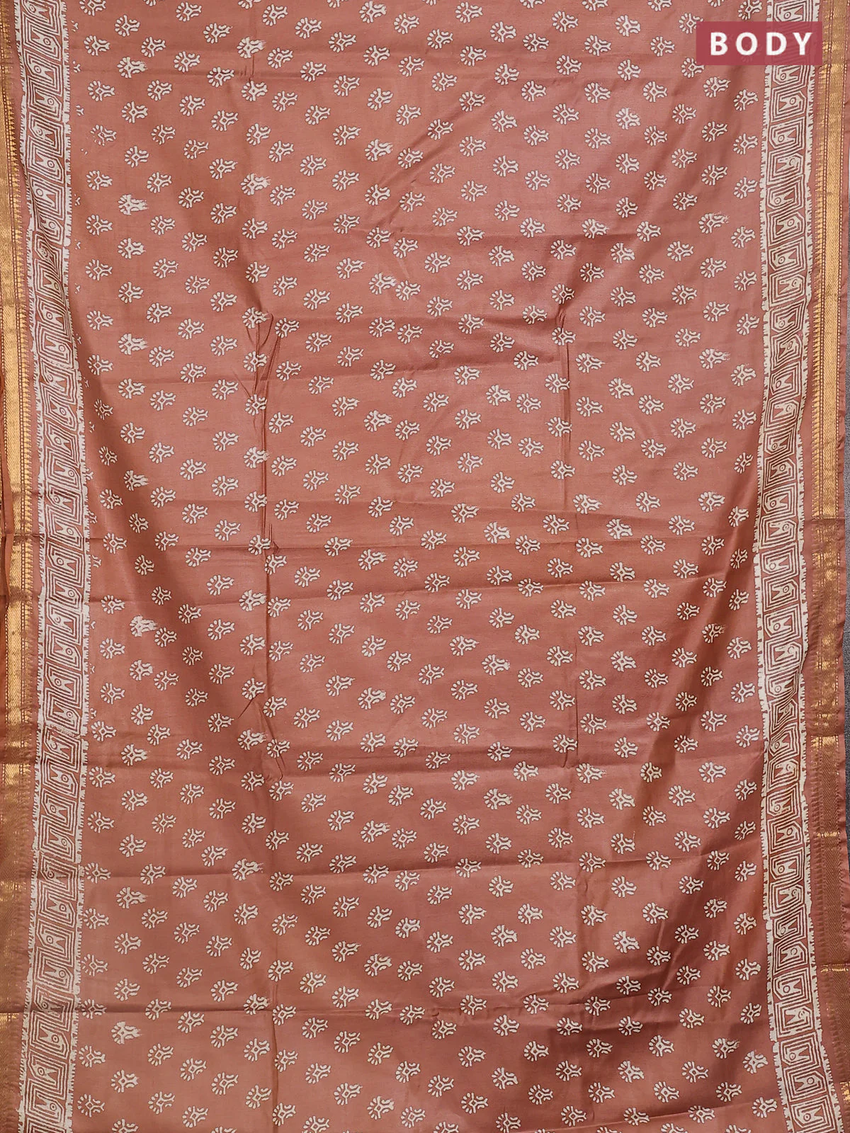 Semi bhagalpuri saree brown with allover prints and zari woven border - Image 2