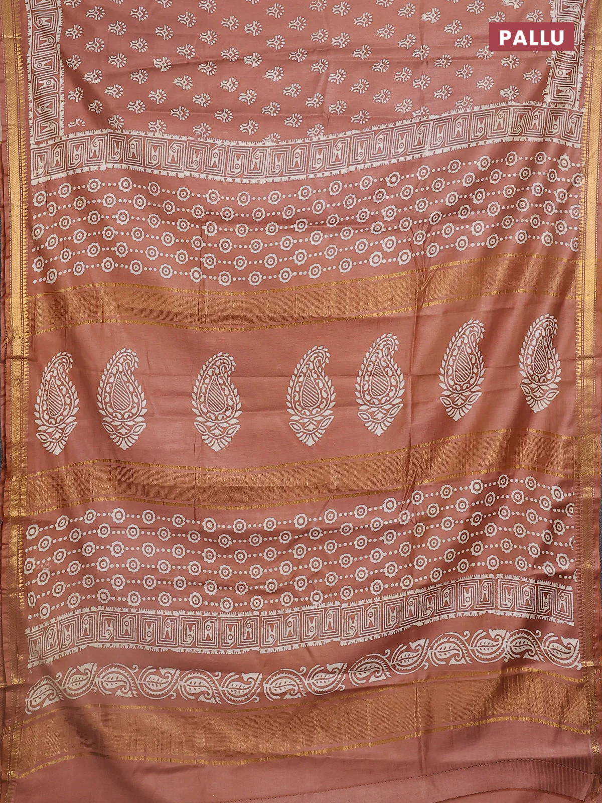 Semi bhagalpuri saree brown with allover prints and zari woven border - Image 3