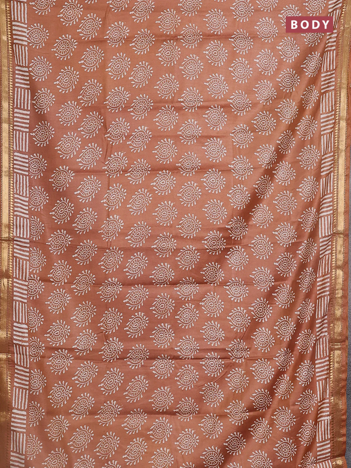 Semi bhagalpuri saree brown with allover prints and zari woven border - Image 2