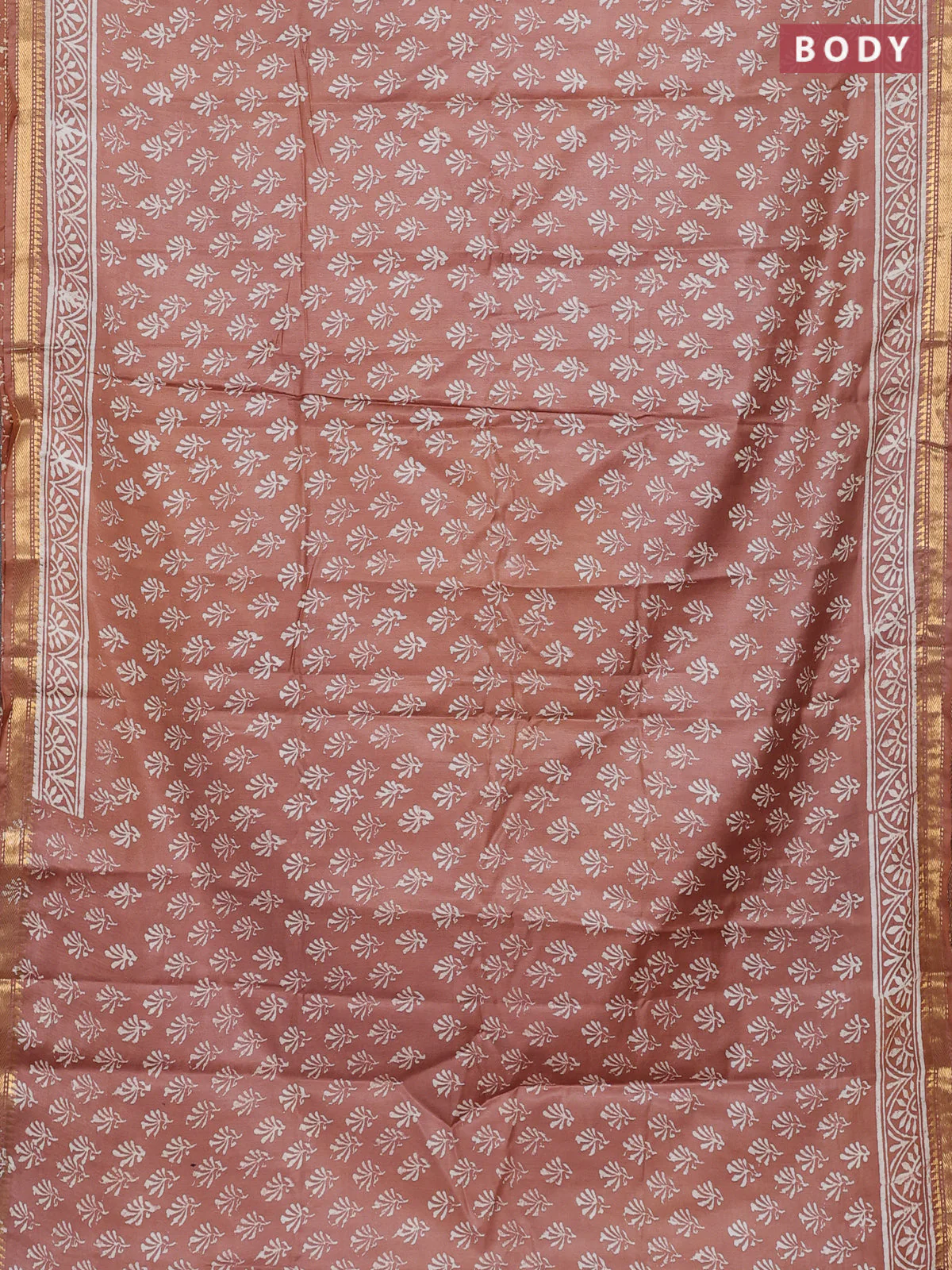 Semi bhagalpuri saree brown with allover prints and zari woven border - Image 2