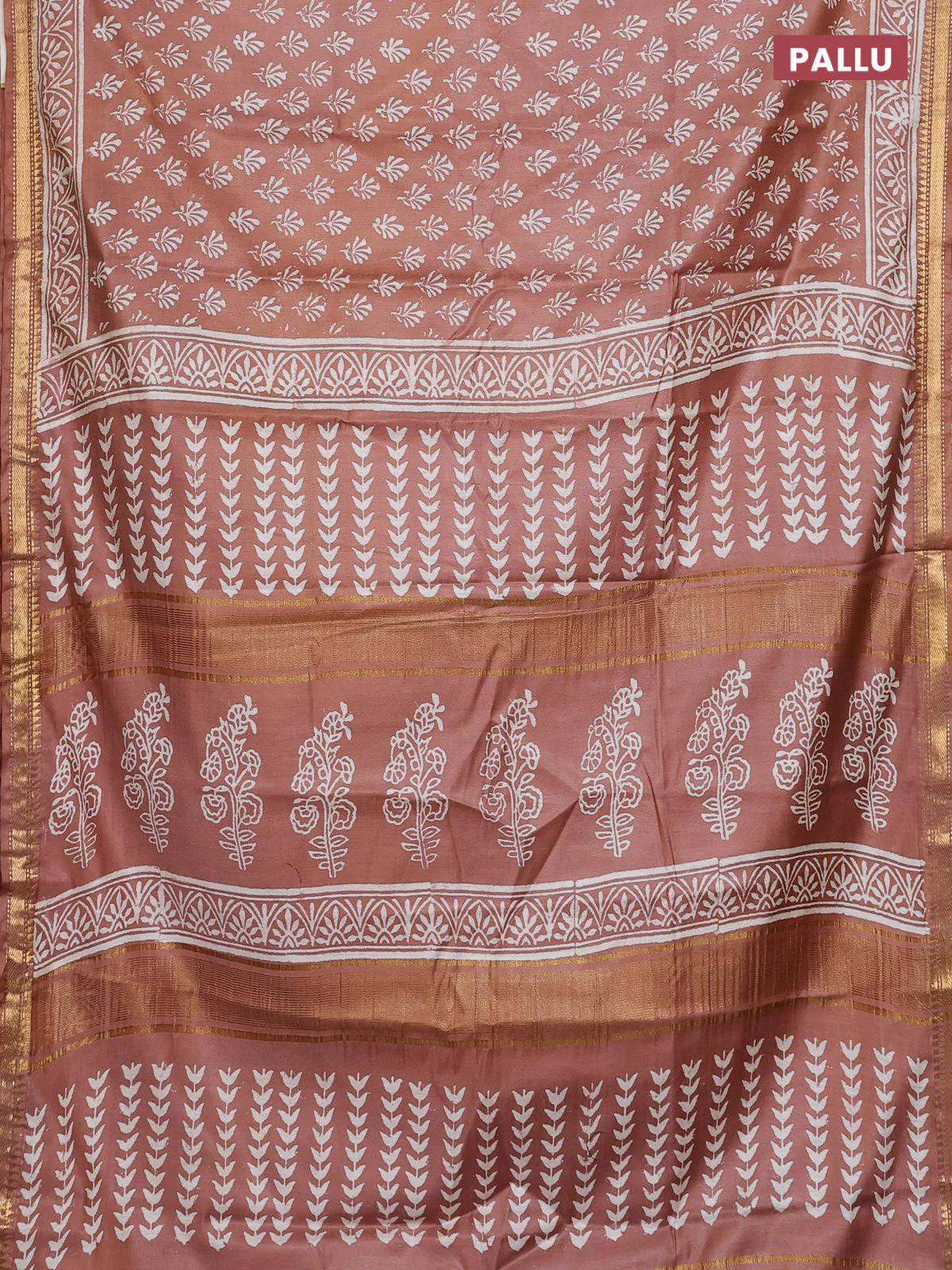 Semi bhagalpuri saree brown with allover prints and zari woven border - Image 3