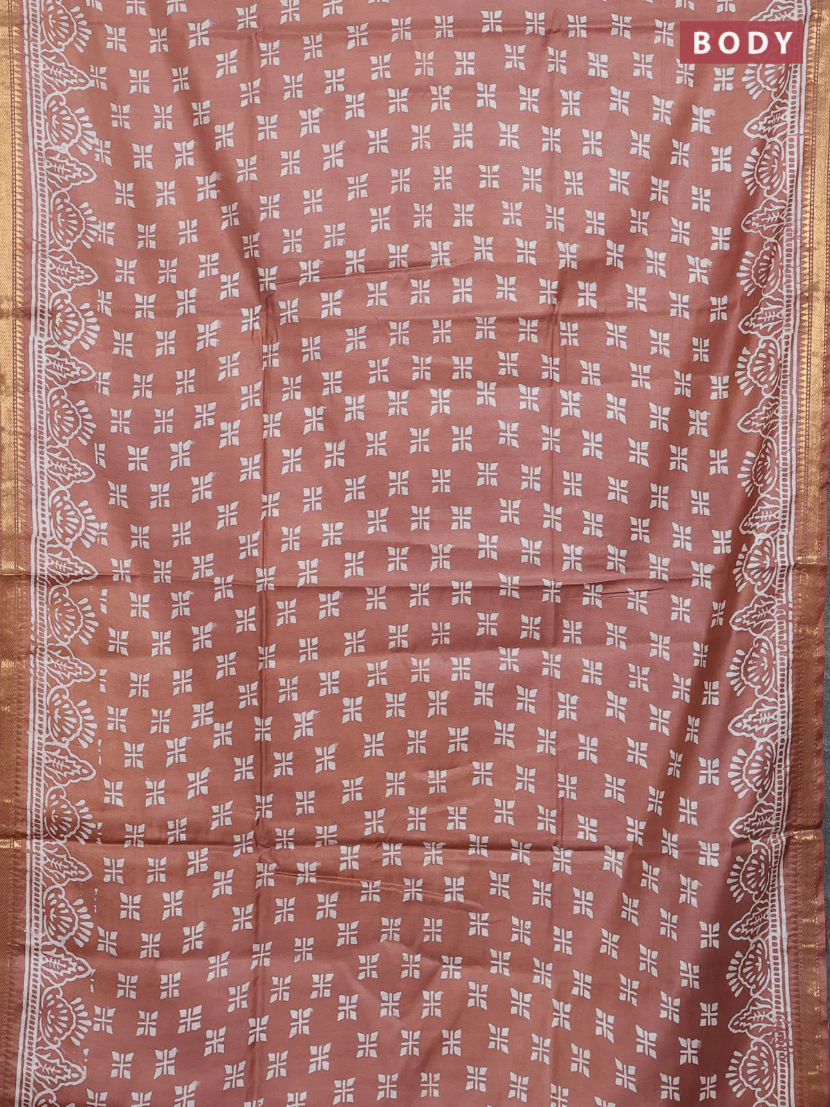 Semi bhagalpuri saree brown with allover prints and zari woven border - Image 2