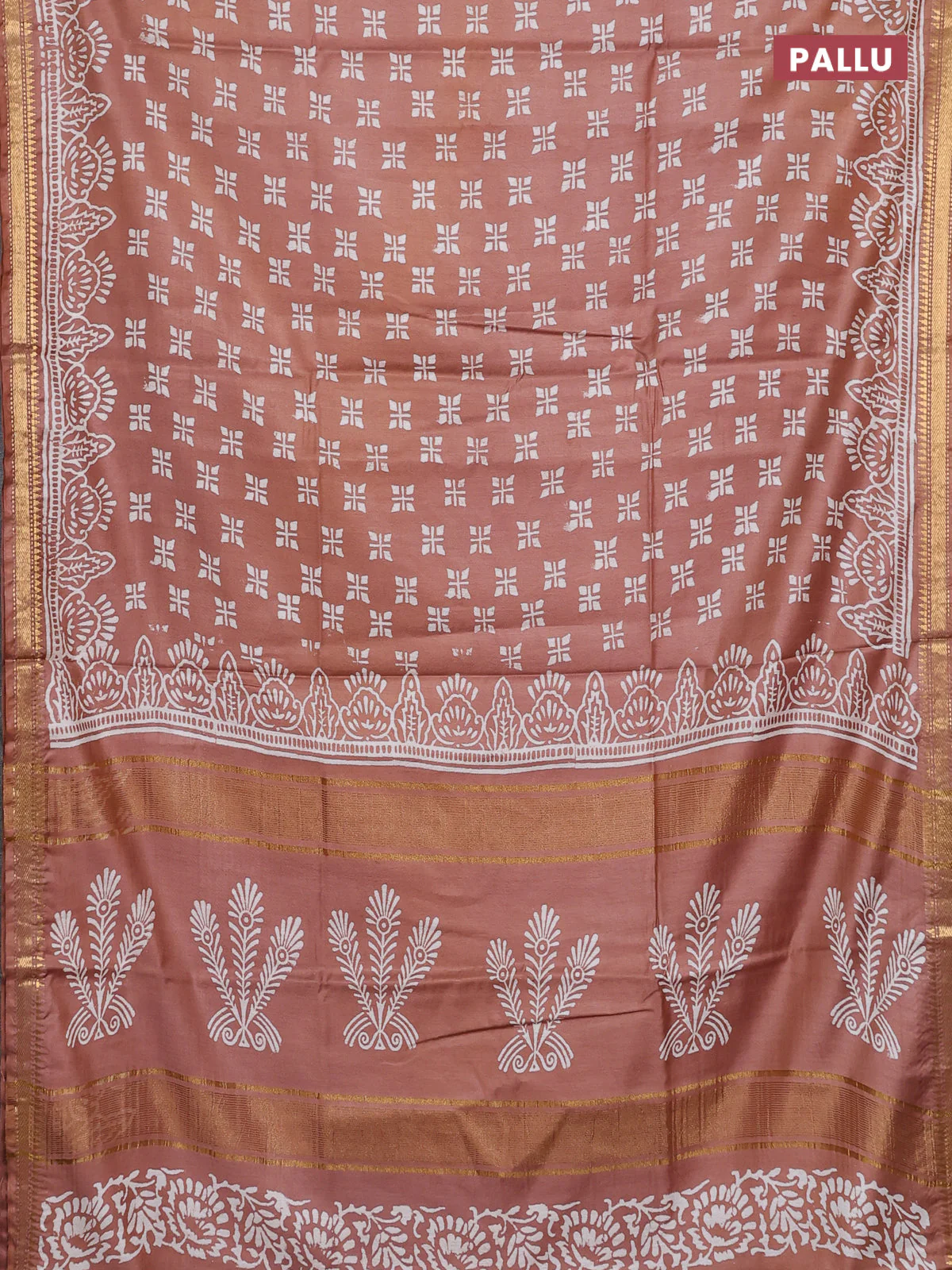 Semi bhagalpuri saree brown with allover prints and zari woven border - Image 3