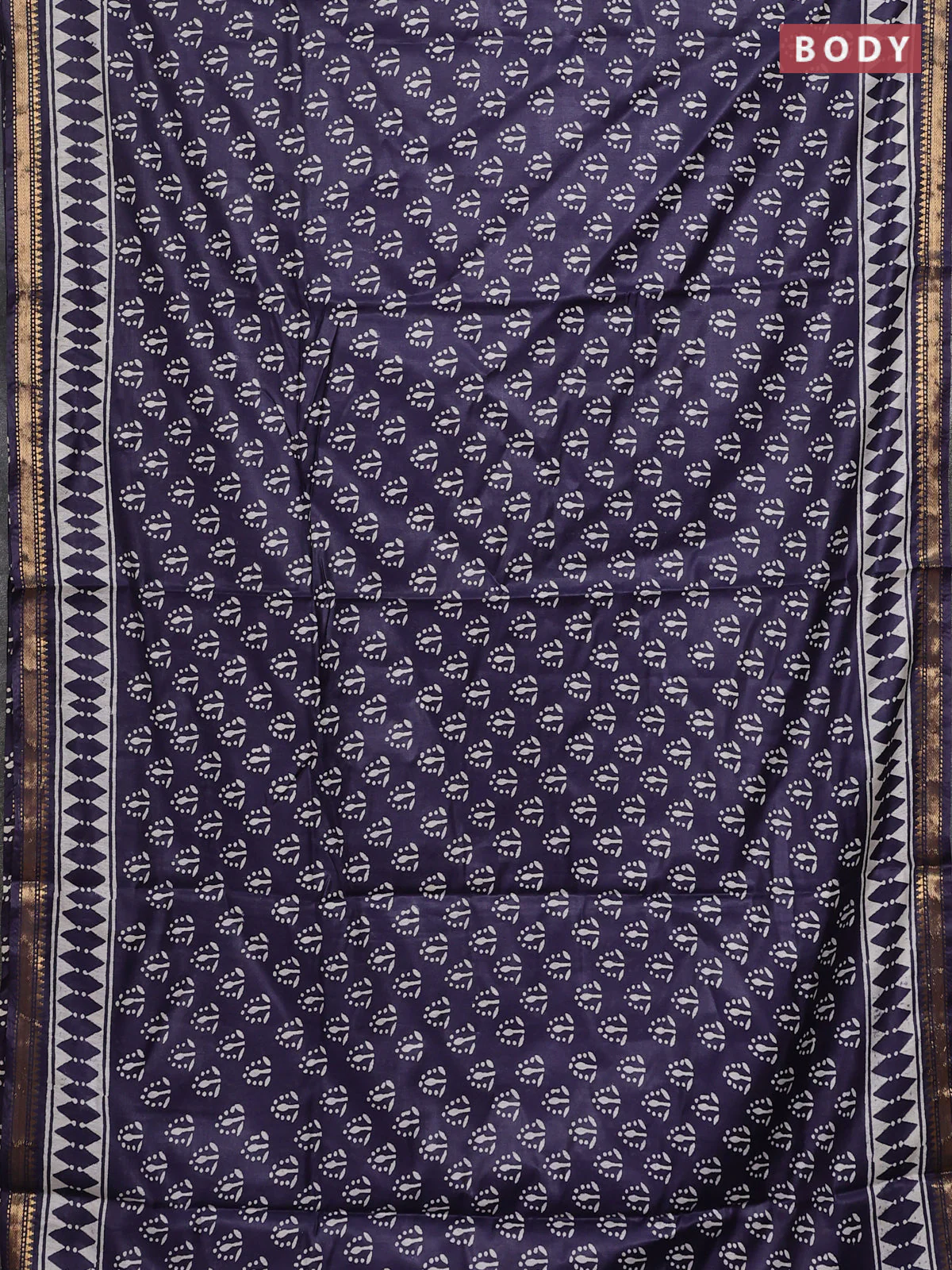 Semi bhagalpuri saree deep jamun with allover prints and zari woven border - Image 2