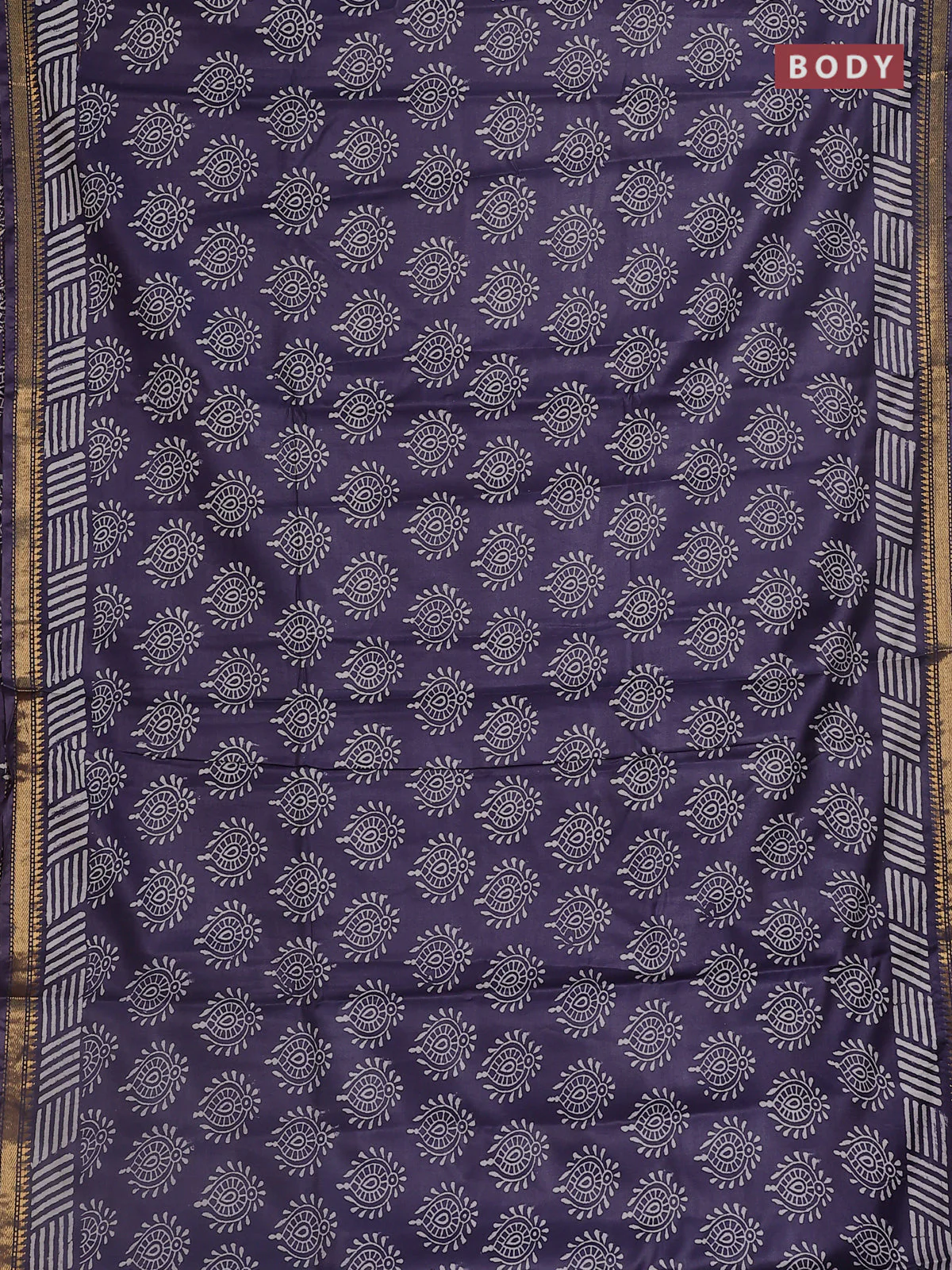 Semi bhagalpuri saree deep jamun with allover prints and zari woven border - Image 2