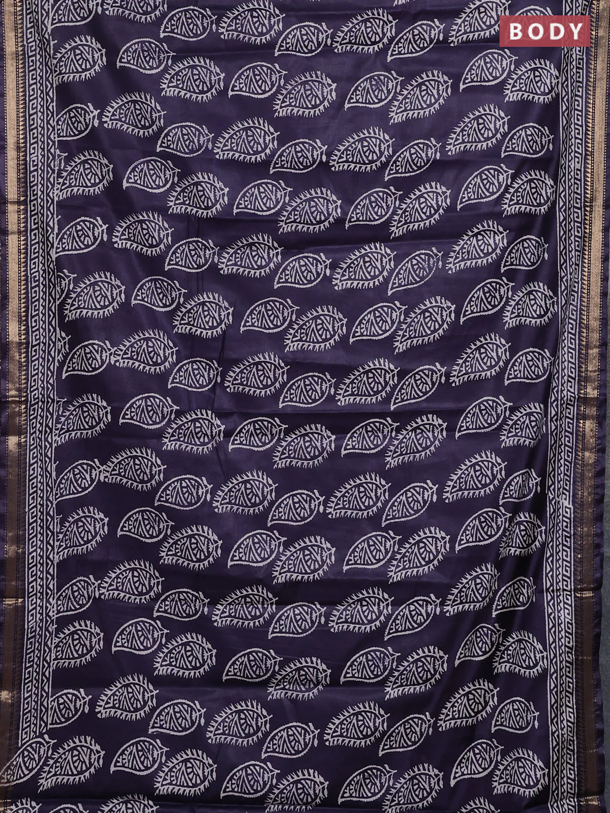 Semi bhagalpuri saree deep jamun with allover prints and zari woven border - Image 2