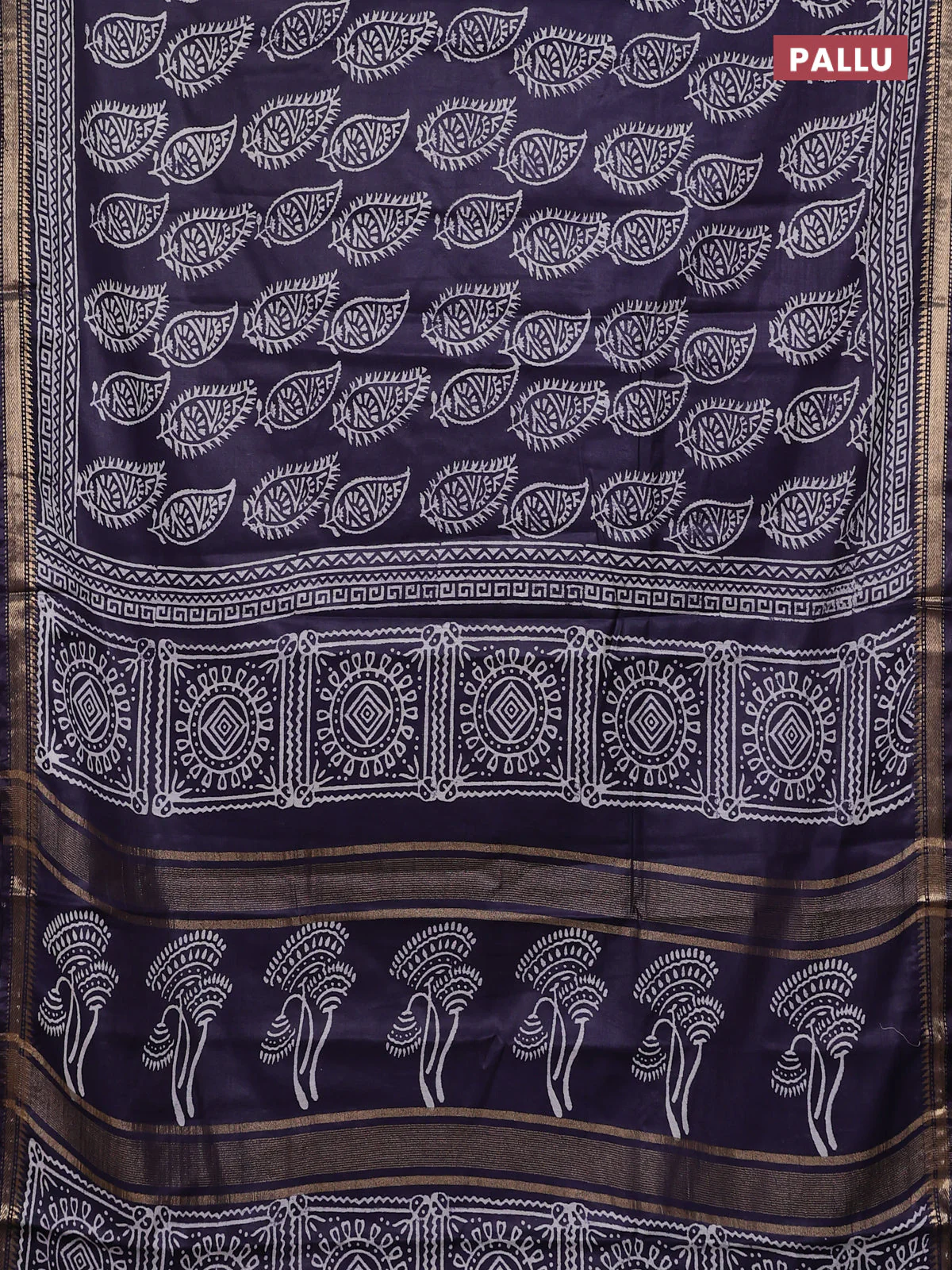 Semi bhagalpuri saree deep jamun with allover prints and zari woven border - Image 3