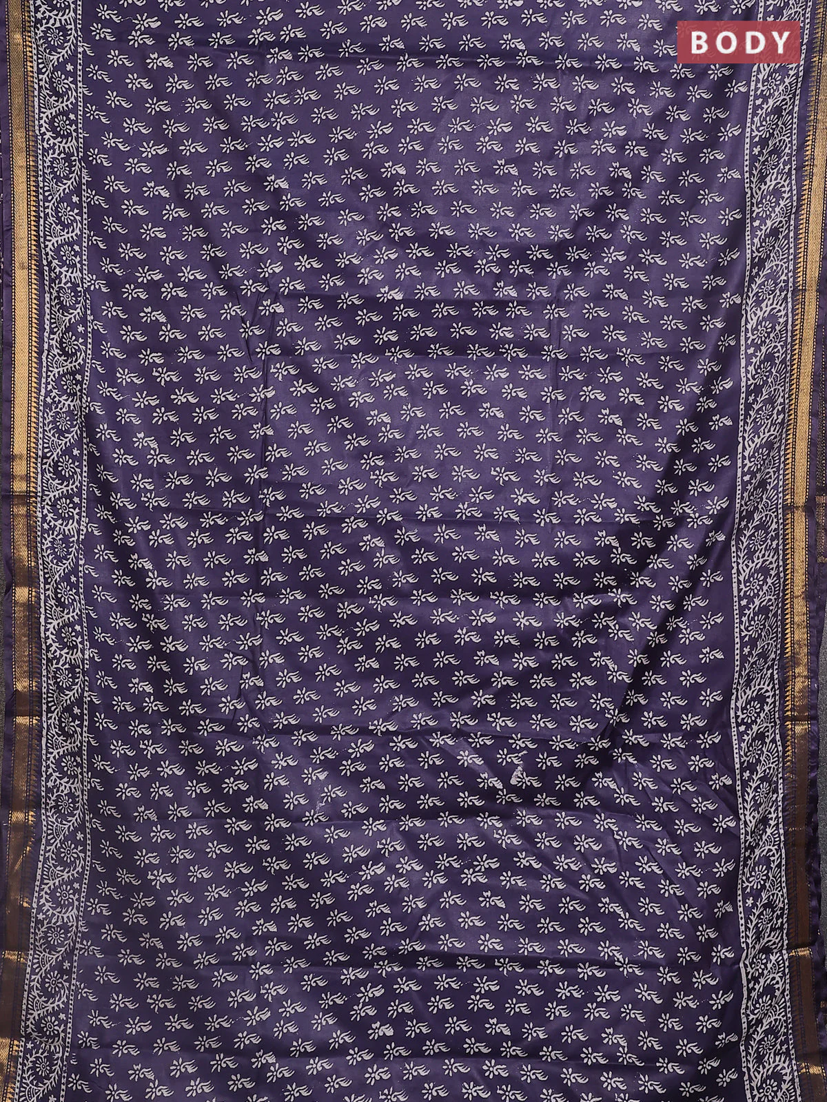 Semi bhagalpuri saree deep jamun with allover prints and zari woven border - Image 2